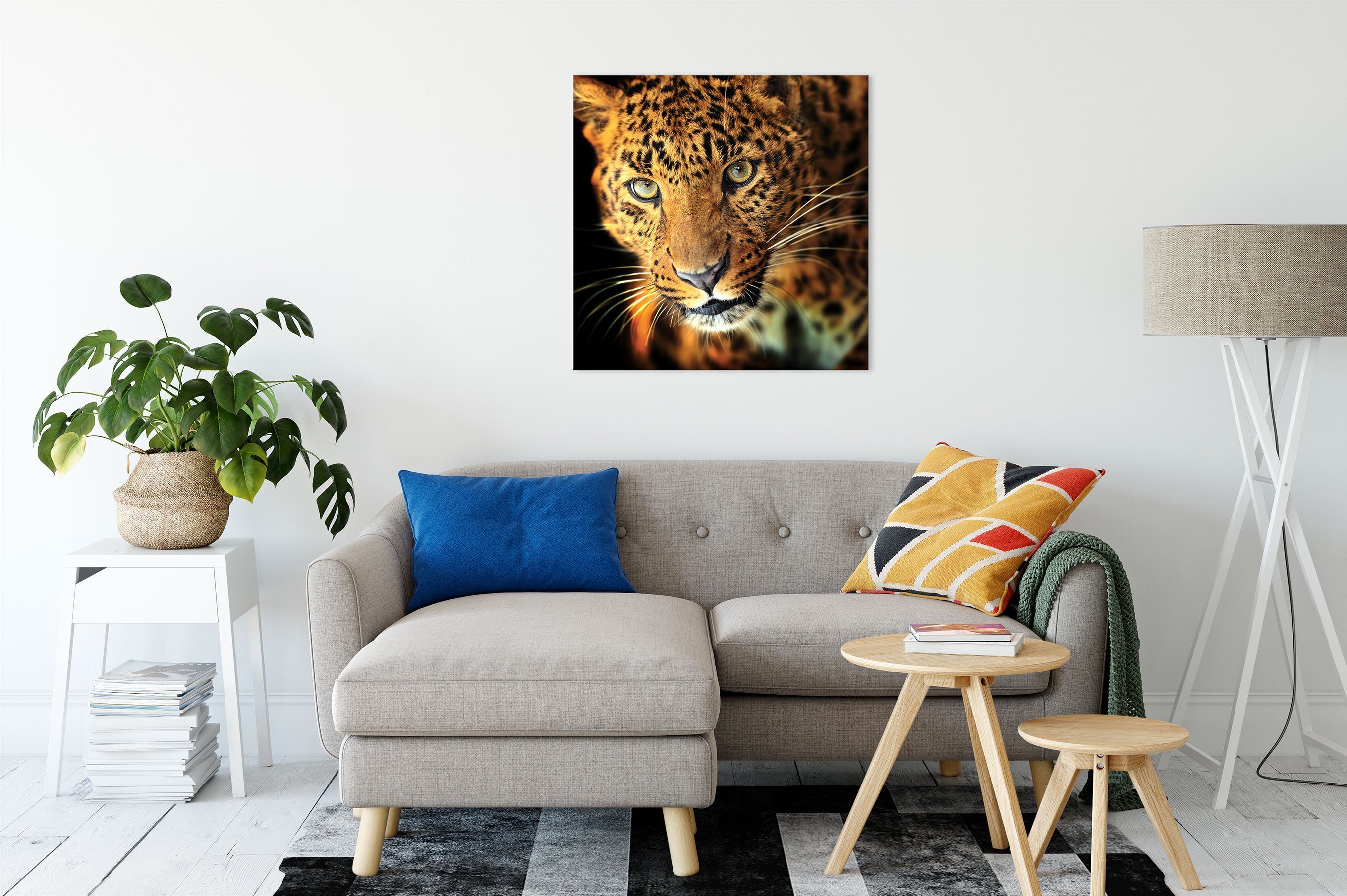Leopard Zackenaufhänger St), bespannt, Leopard, Leinwandbild Leinwandbild Pixxprint (1 inkl. fertig Anmutiger Anmutiger