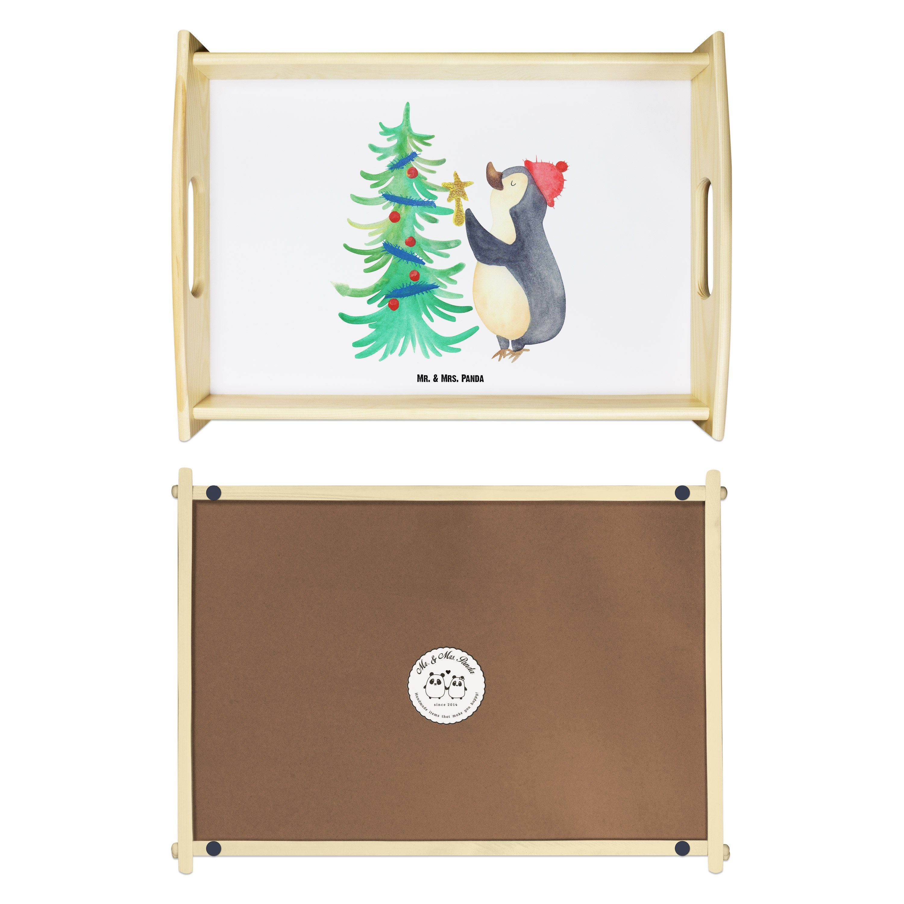 & Weihnachtsbaum Weiß lasiert, Panda Advent, Tablett Mr. Mrs. Küchentable, Geschenk, - - Echtholz (1-tlg) Pinguin Winter,