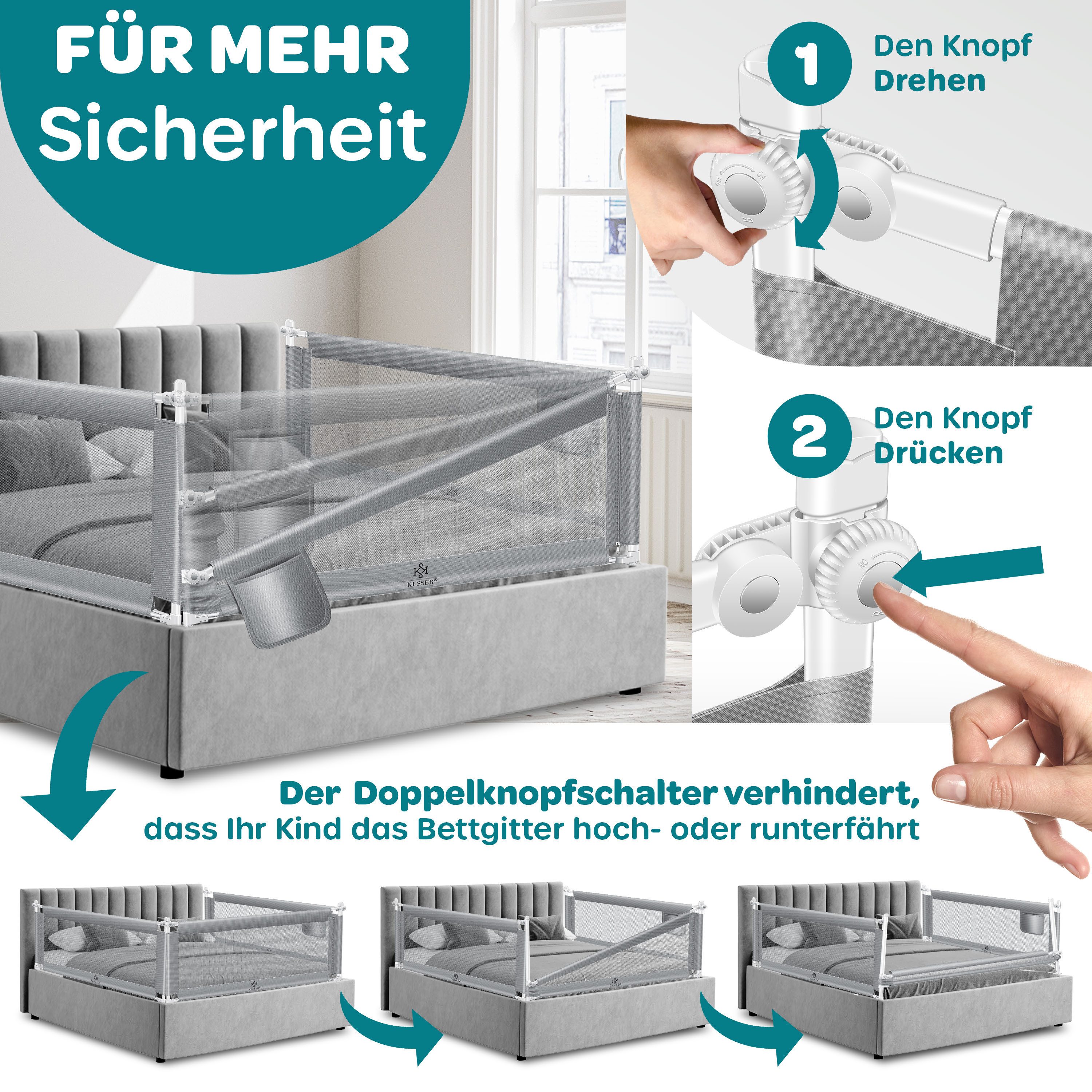 KESSER Bettschutzgitter, Bettgitter Bettschutzgitter Kinderbettgitter für Kinder Baby
