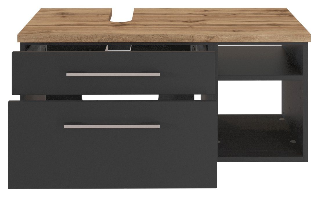 HELD MÖBEL Unterschrank Unterbeckenschrank Davos 90 cm (links) graphit/matt grau
