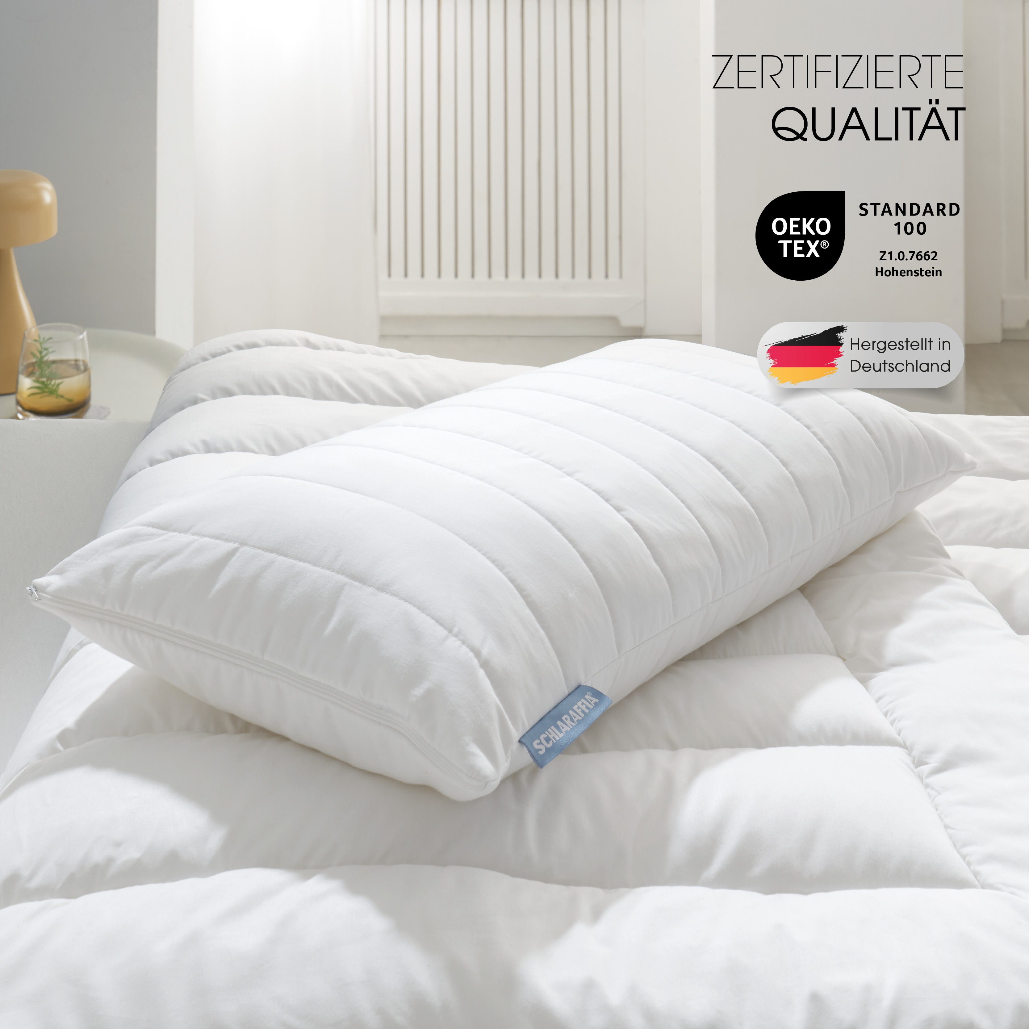 Schlaraffia Kopfkissen, Füllung: 100 % SCHLARAFFIA® Fill Polyester-Markenhohlfaser, Bezug: 100 % Baumwoll-Satin, Seitenschläfer, Rückenschläfer