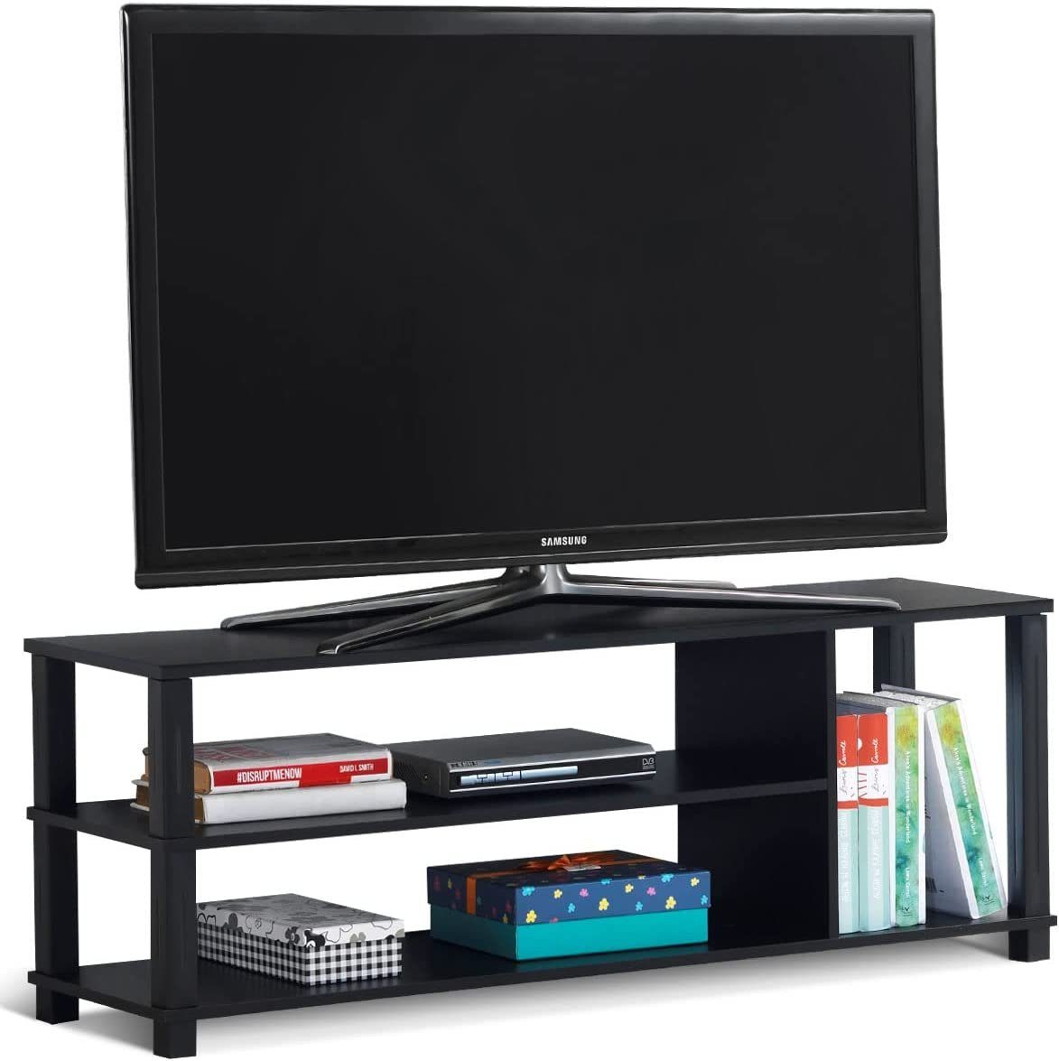 KOMFOTTEU TV-Schrank TV-Ständer aus Holz für TVs bis zu 127cm schwarz