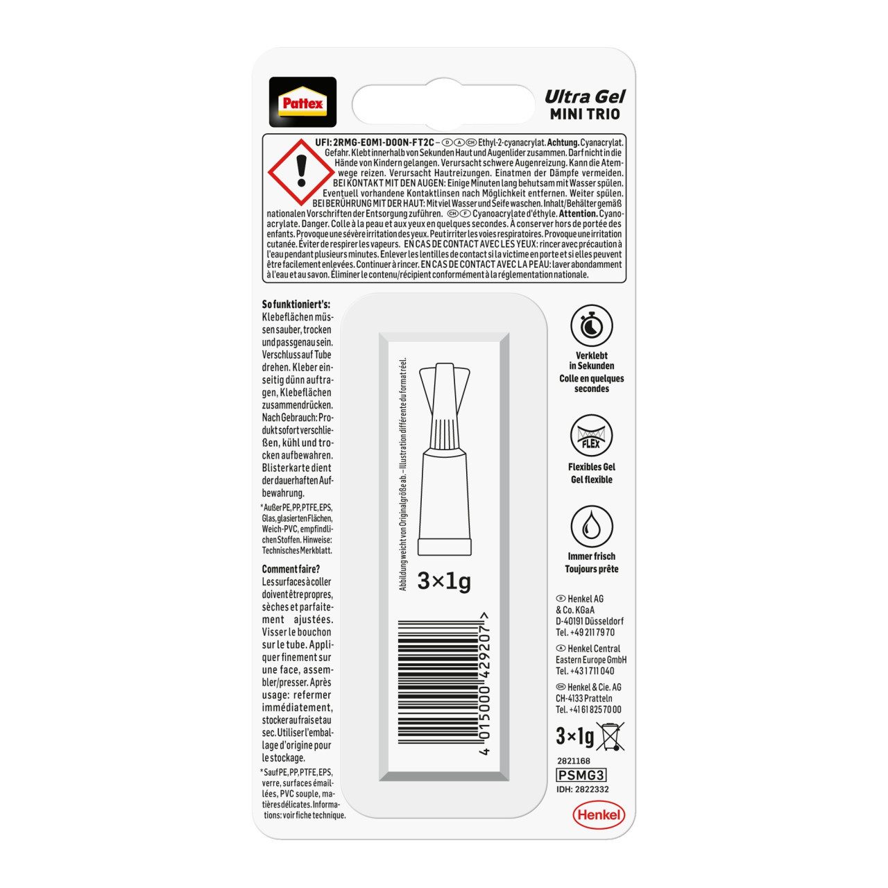 Pattex Bastelkleber Pattex Sekundenkleber Ultra Gel Mini Trio 3 x 1 g günstig online kaufen