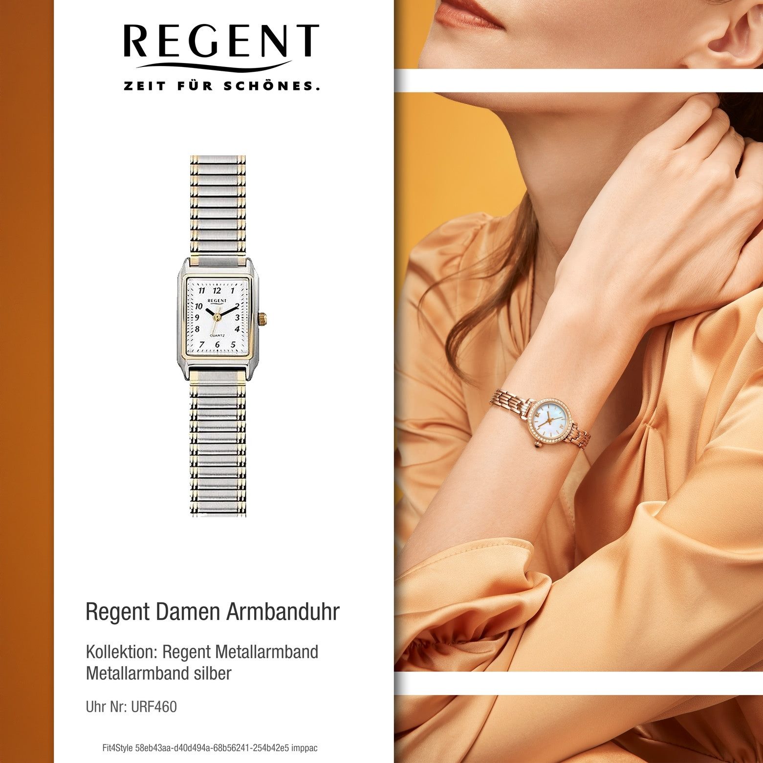 Regent Quarzuhr Regent Damen Uhr F-460 Metall Quarz, (Analoguhr), Damen Armbanduhr eckig, klein (ca. 26mm), Metallarmband