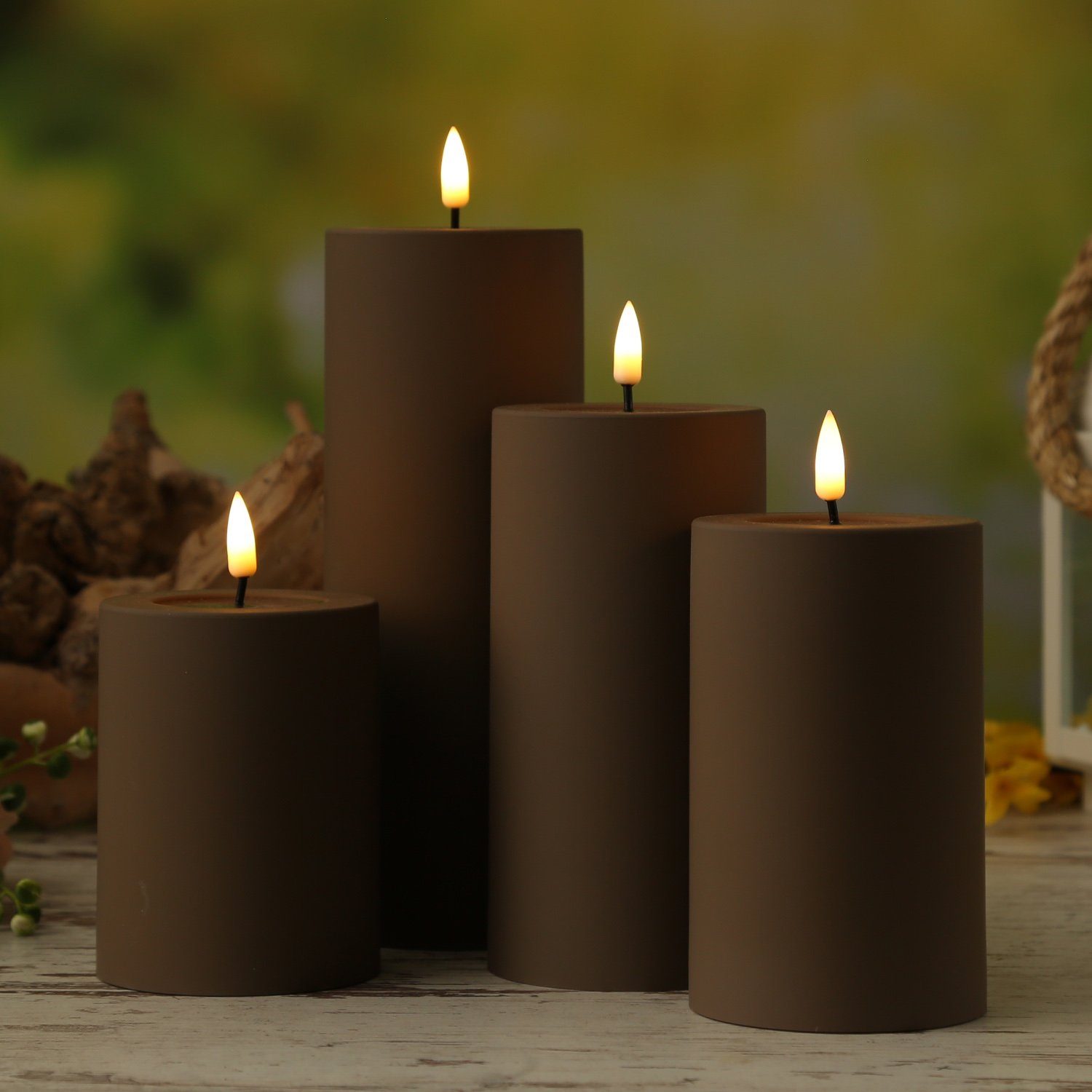 Deluxe Homeart LED-Kerze MIA Deluxe für Außen flackernd H: 15cm D: 7,5cm outdoor mokka braun, LED Classic, warmweiß (2100K bis 3000K)