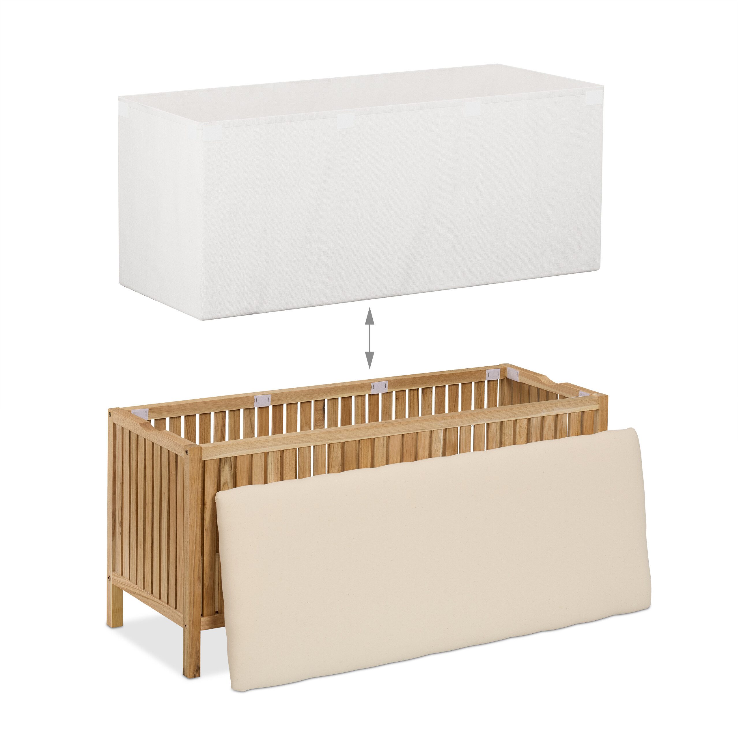 Relaxdays Wäschetruhe Mit Sitzbank - 100l Wäschesammler Aus Holz/Stoff 50x100x38cm