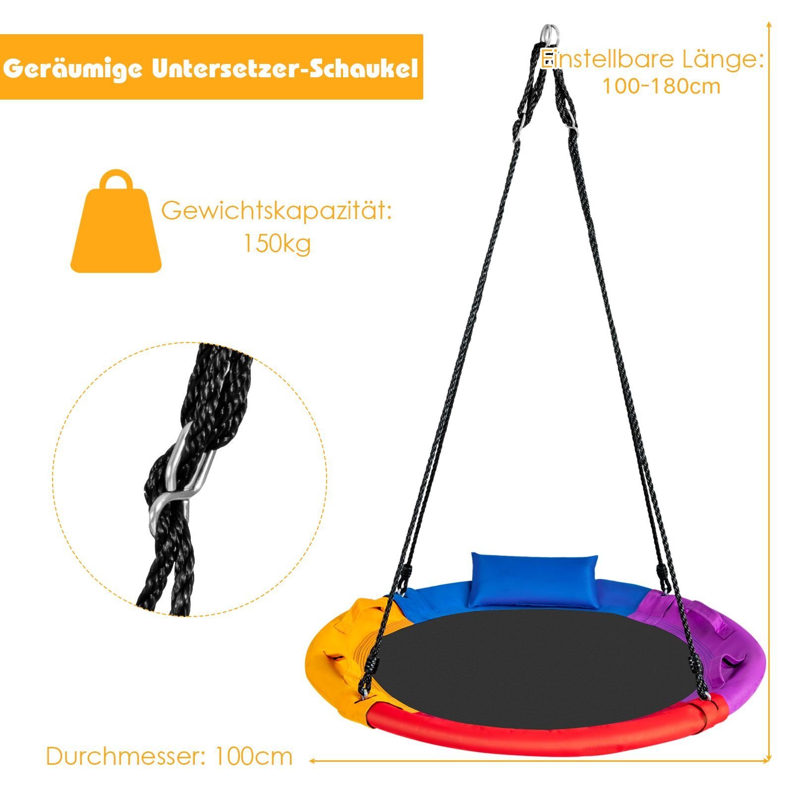 COSTWAY Einzelschaukel, (1-tlg), 100-160cm verstellbar, bis günstig online kaufen