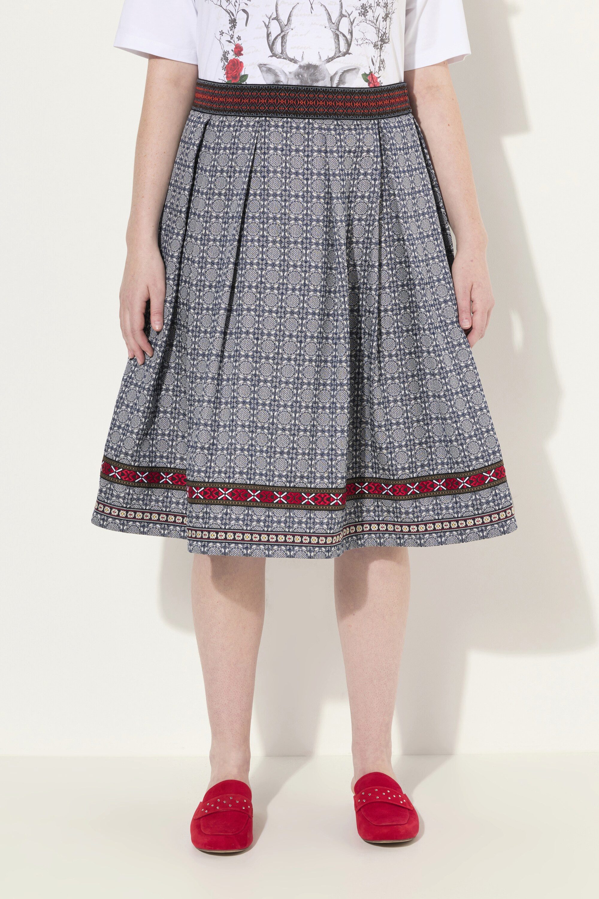 Ulla Popken Jerseyrock Trachtenrock Jacquard A-Linie Zierband