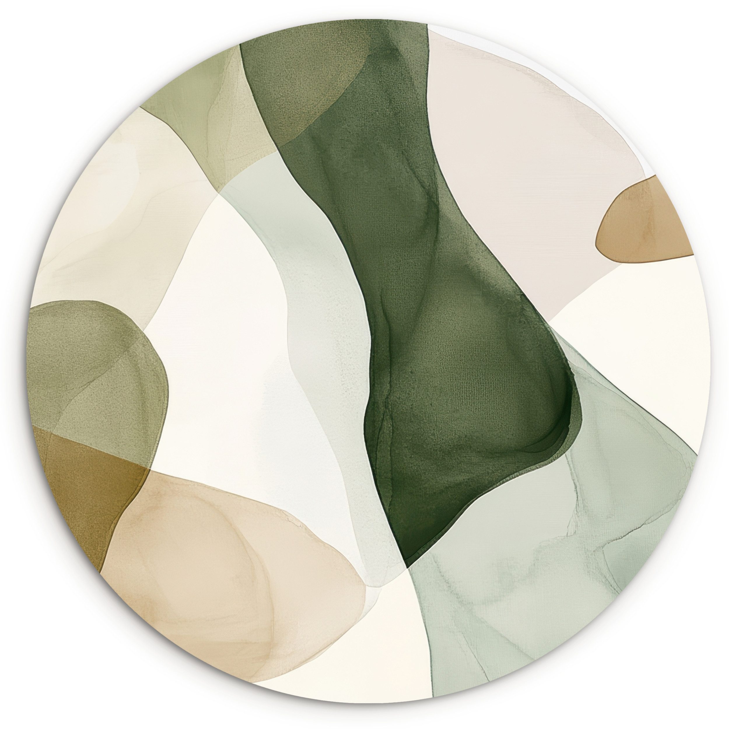 MuchoWow Gemälde Japandi - Abstrakt - Grün, Fotodruck (1 St), Kreis Wanddekoration, Rundes Wandbild, 30x30 cm