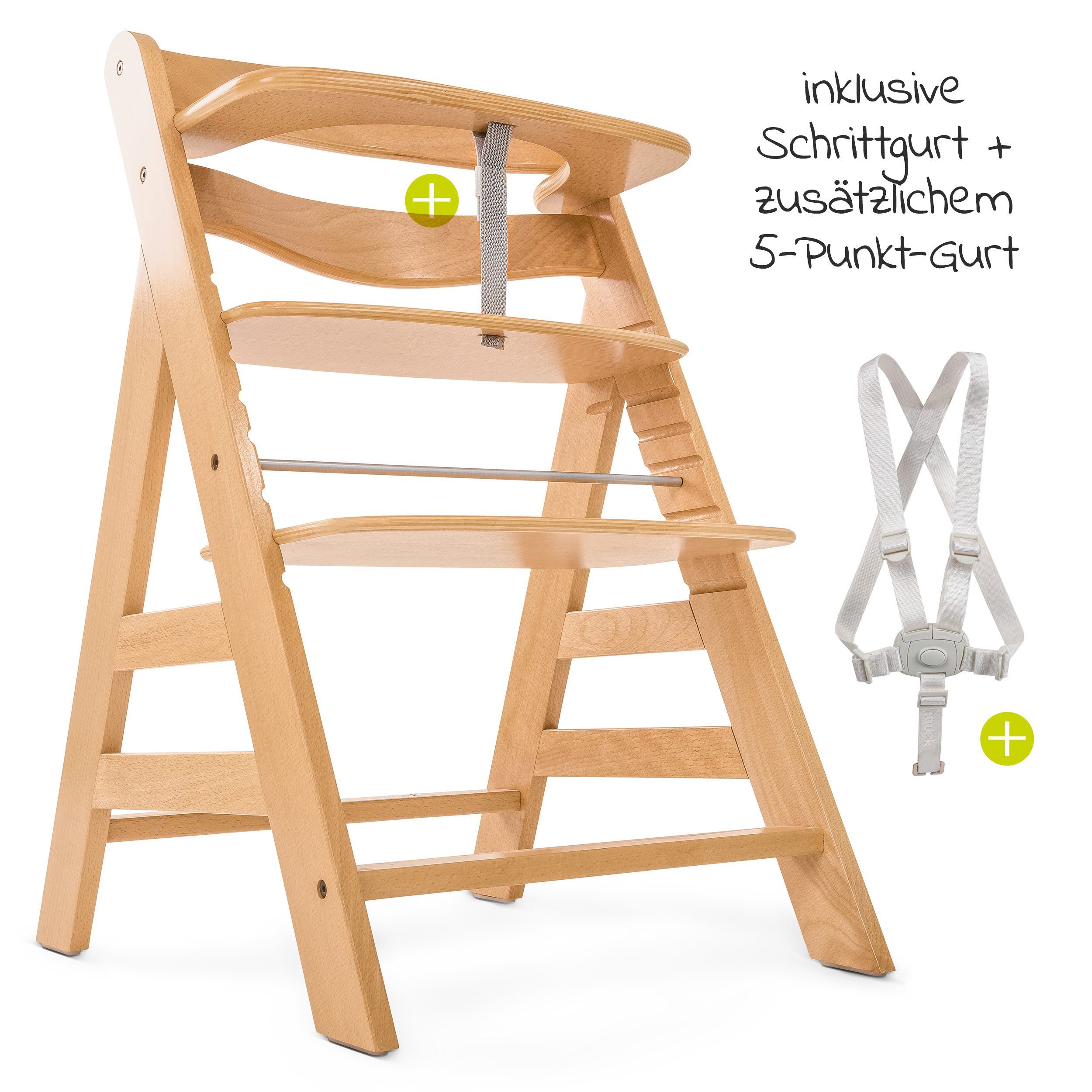 Hauck Kinderhochstuhl Holz Hochstuhl mit Alpha Hauck Sitzauflage Plus Mitwachsender Natur, höhenverstellbar