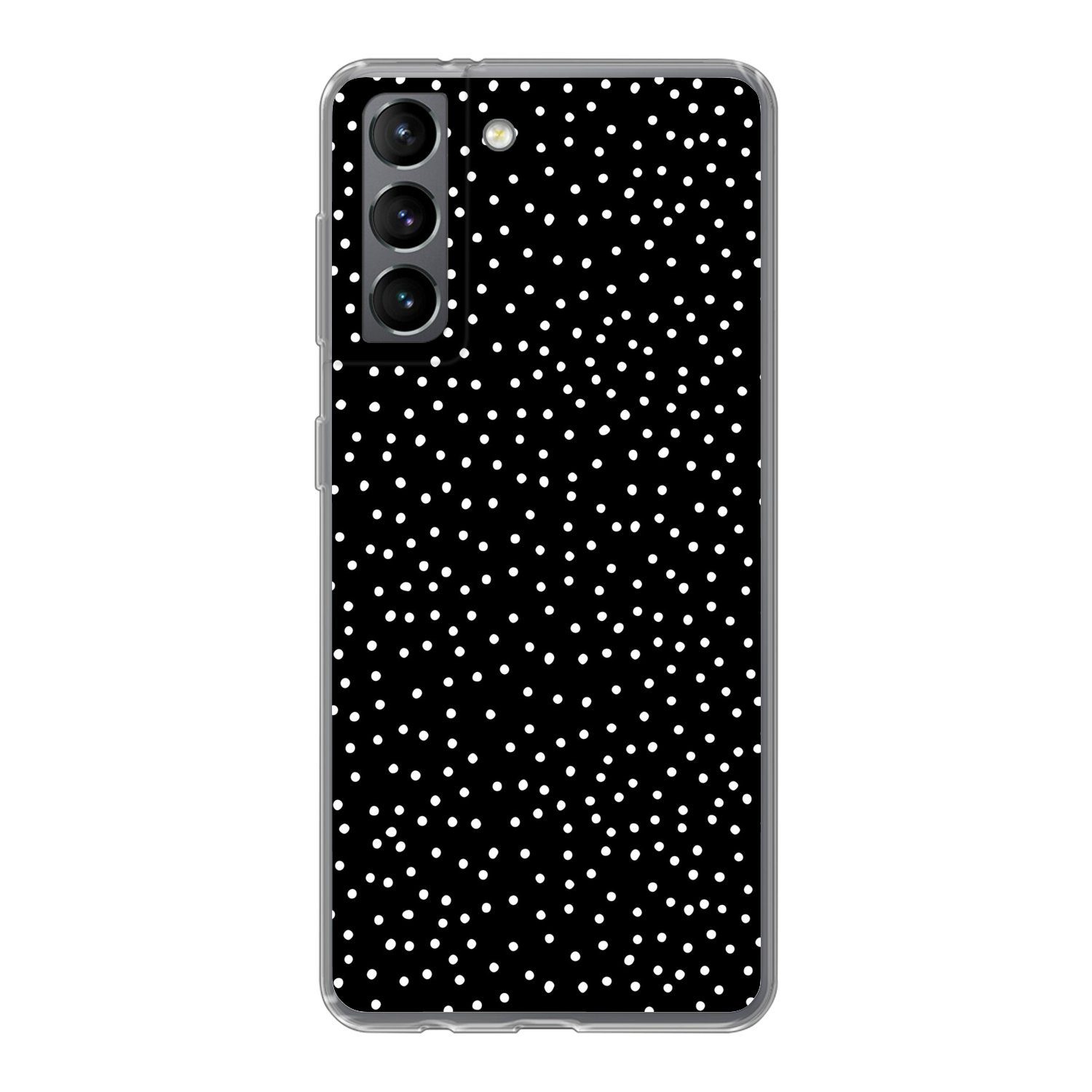MuchoWow Handyhülle für Samsung Galaxy S21 Polka dots - Schwarz - Weiß, Phone Case, Silikon, Schutzhülle Dünn