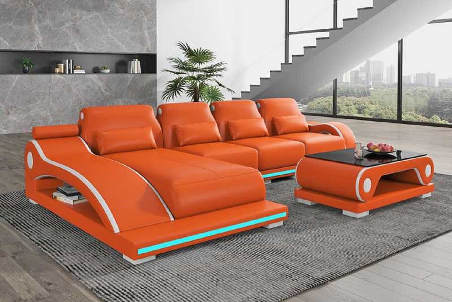 JVmoebel Ecksofa Luxus Ecksofa L Form Liege Sofa Moderne Sofa Couch, 3 Teile, Made in Europe Orange
