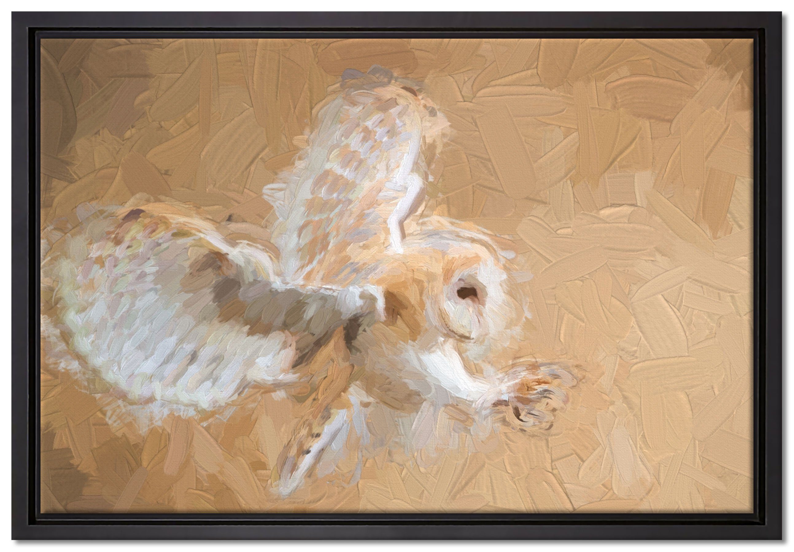 Pixxprint Leinwandbild Fliegende Eule bei der Jagd, Wanddekoration (1 St), Leinwandbild fertig bespannt, in einem Schattenfugen-Bilderrahmen gefasst, inkl. Zackenaufhänger