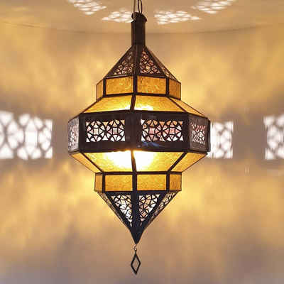 Casa Moro Hängeleuchte »Marokkanische Lampe Maha Gelb Höhe 45 cm aus Eisen & Relief-Glas handgefertigte orientalische Pendelleuchte, Kunsthandwerk aus Marokko, Hängelampe wie aus 1001 Nacht, L1204«