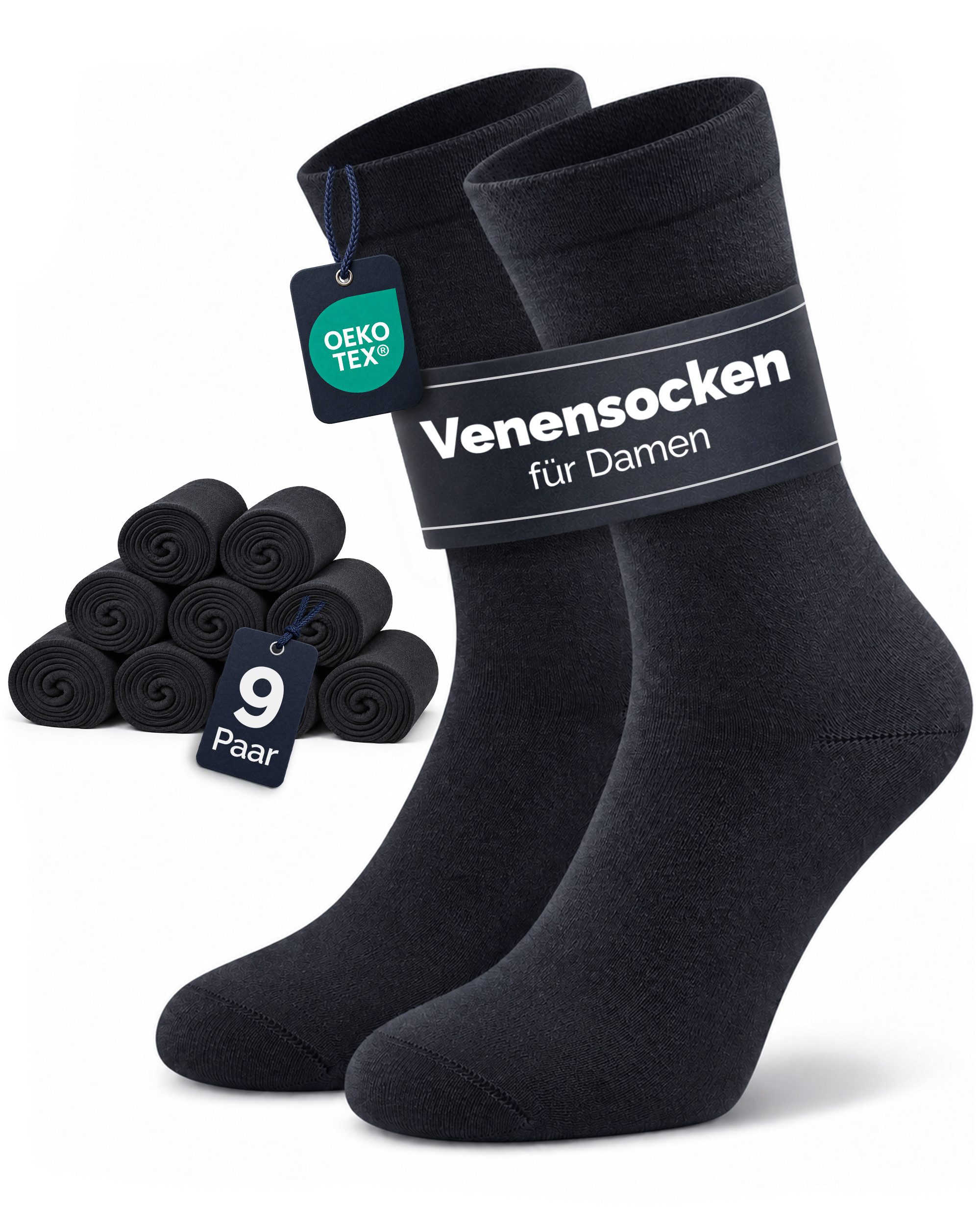 GAWILO Diabetikersocken für Damen - Ohne Gummibund - Ohne drückende Naht - Extra weit (9 Paar) Venensocke mit hohem Anteil Baumwolle sorgt für angenehmes Fußklima