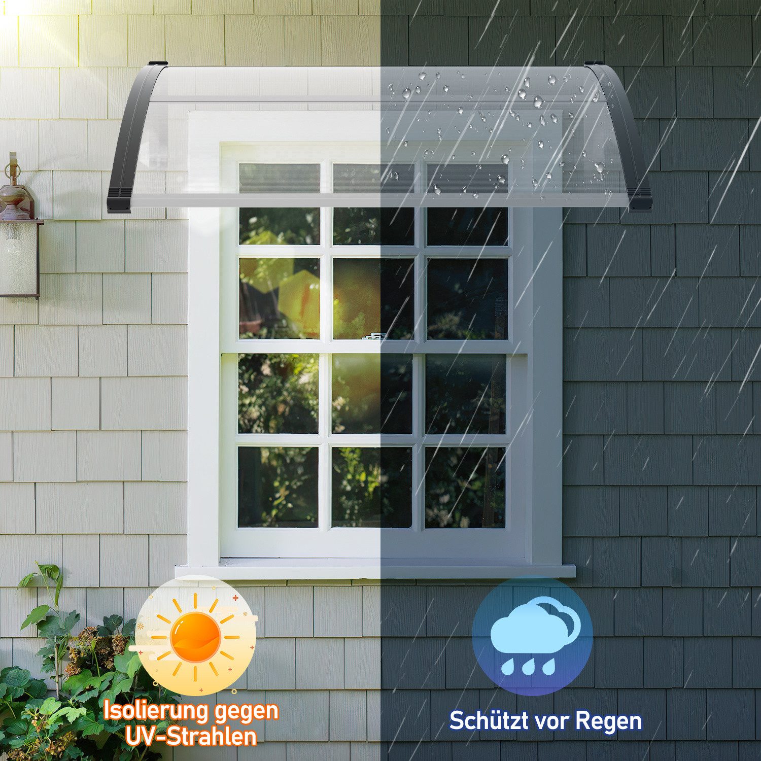 Clanmacy Vordach Haustürvordach 120 x 100 cm, Polycarbonat, transparent, wetterfest – Bild 3 von 5