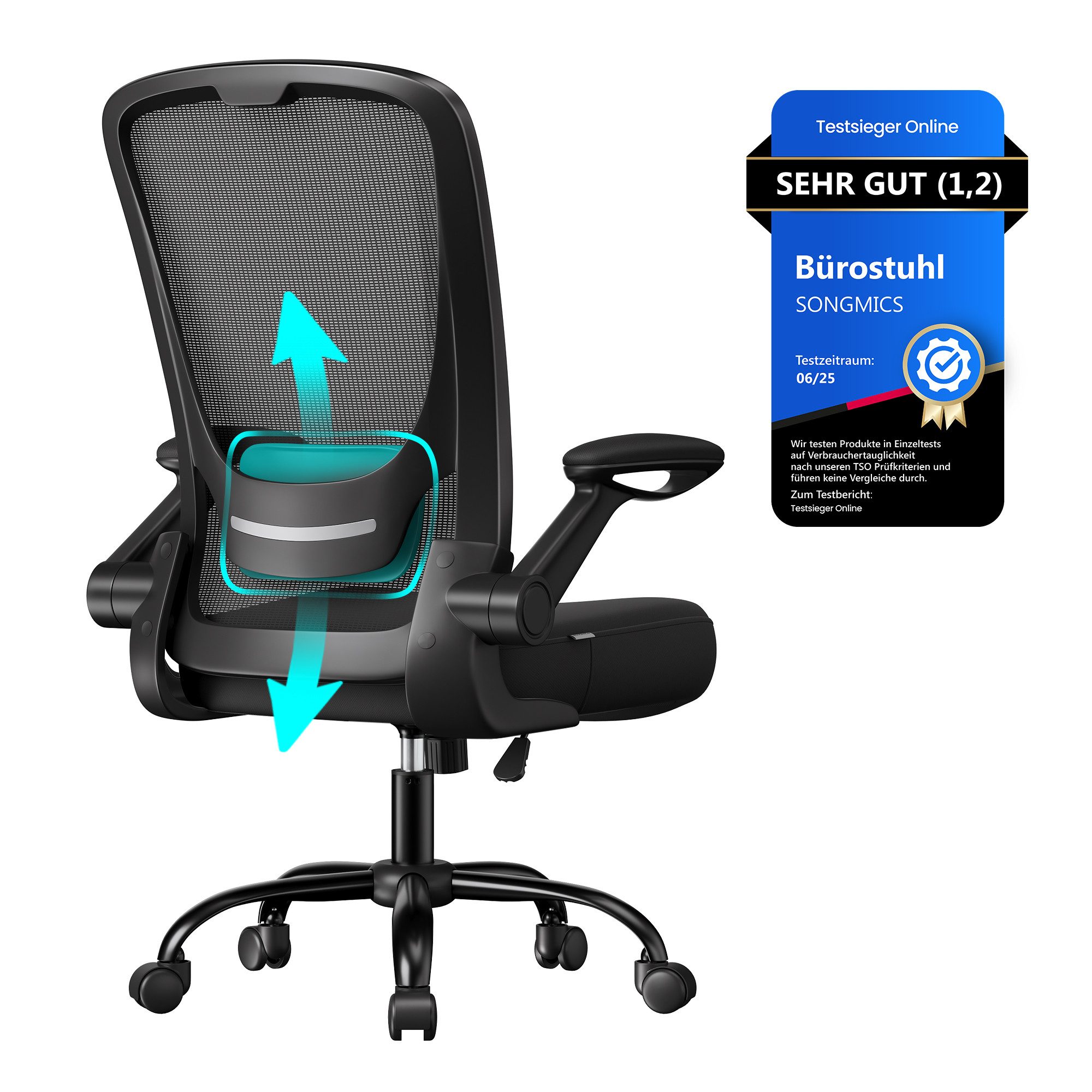 SONGMICS Bürostuhl, ergonomisch, Drehstuhl mit Mesh, Wippfunktion, klappbar günstig online kaufen