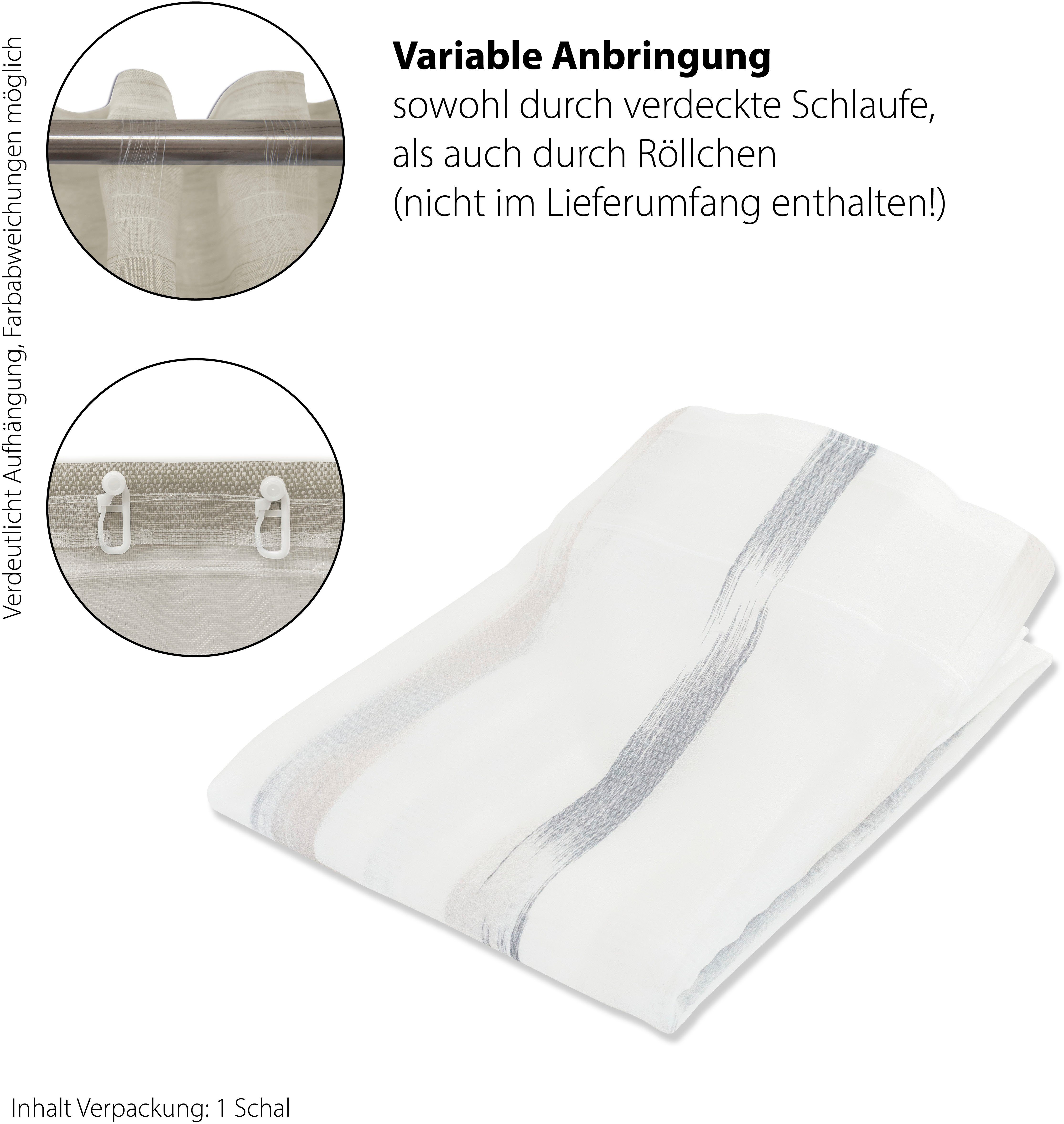 grau Streifen, Scherli, verdeckte transparent, Steen, transparent, (1 Wohnzimmer Farbverlauf, Gardine St), Schlaufen HOMING,