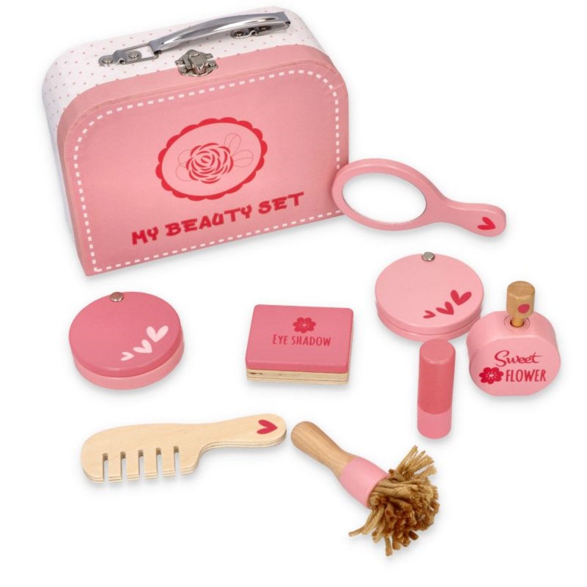 Lelin Lernspielzeug 50152 Holzspielzeug Beauty Set im Koffer 9-teilig (9-St), nur Holzspielzeug ohne echte Kosmetikprodukte