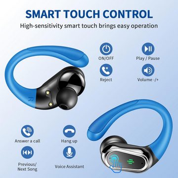 Rolosar Kabellos Bluetooth 5.3 mit 4 ENC Mic, 50H Spielzeit Tiefer Bass In-Ear-Kopfhörer (Touch-Steuerung für einfache Bedienung während des Trainings oder Unterwegs., IP7 Wasserdicht Ohrhörer LED-Anzeige USB-C Touch Control mit Ohrhaken)