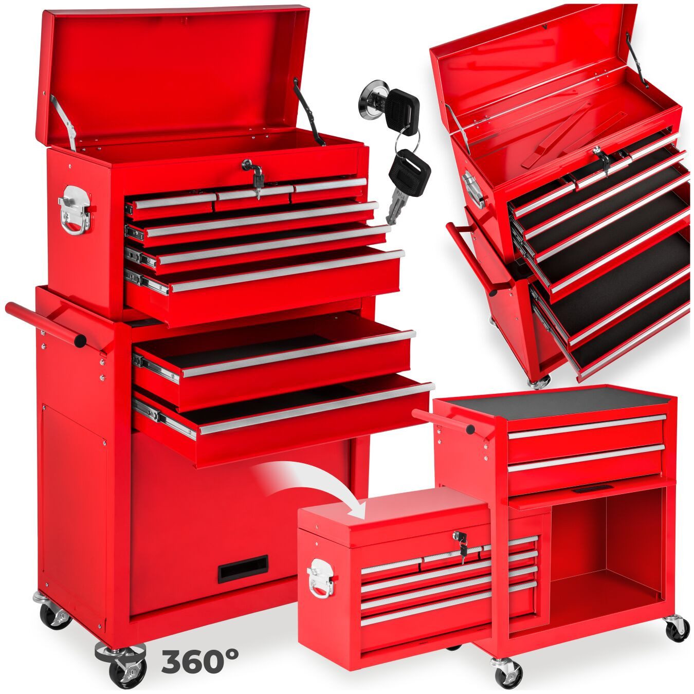 tectake Werkzeugwagen Werkstattwagen mit 10 Fächern, rot, 8 kugelgelagerte günstig online kaufen