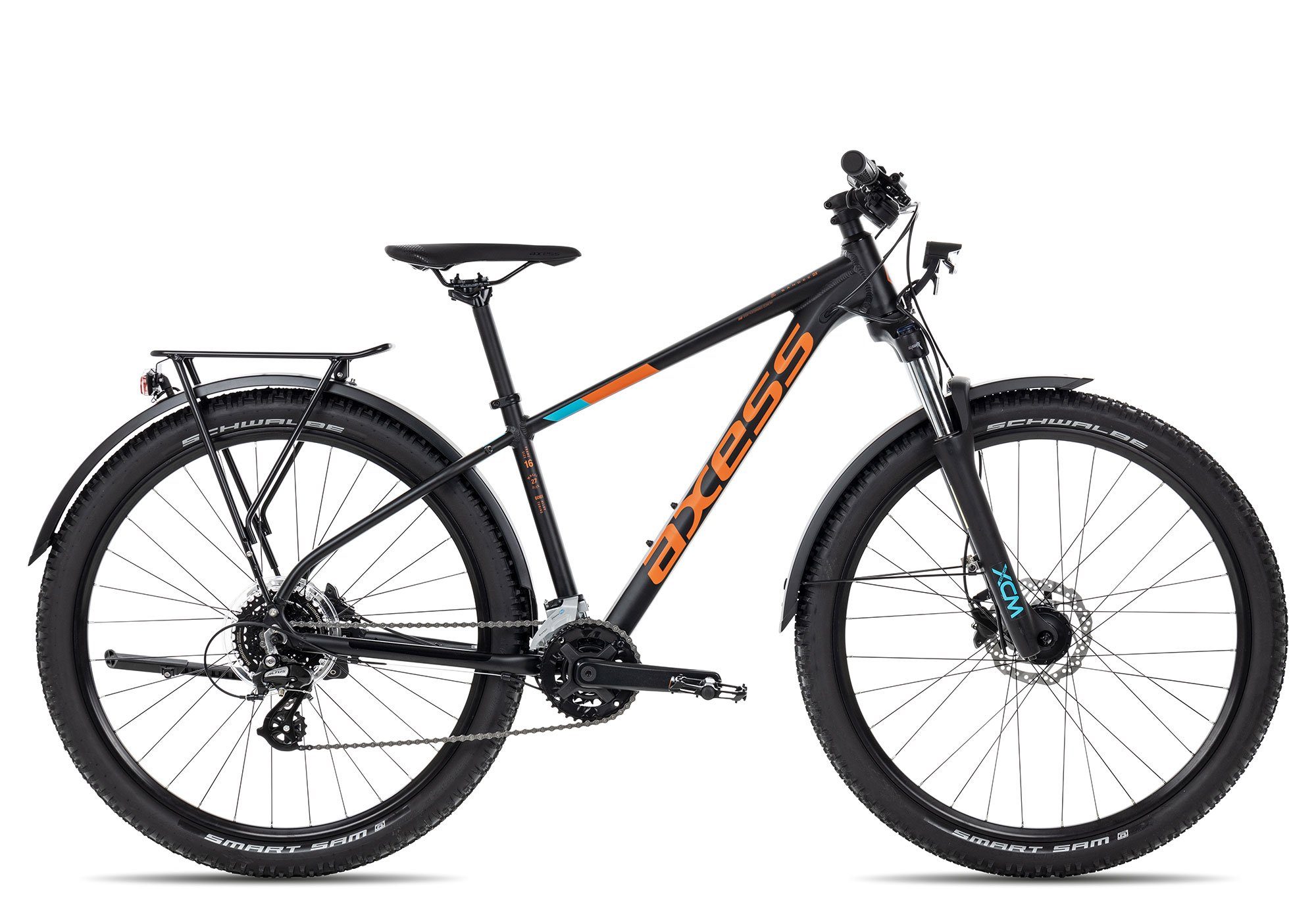 Axess Mountainbike SANDEE DX ATB, 16 Gang Shimano RD-M360 Acera-8 Schaltwerk, Kettenschaltung, MTB-Hardtail Herren 29 Zoll schwarz/grau