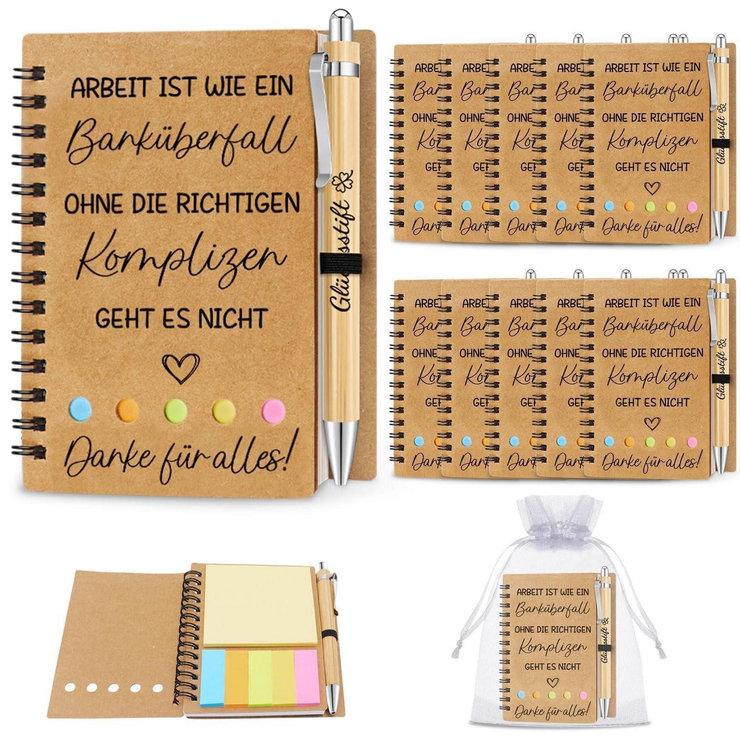 LuxusKollektion Notizbuch 10er Set Kollegengeschenk Notizbuch Kugelschreiber Schlüsselanhänger