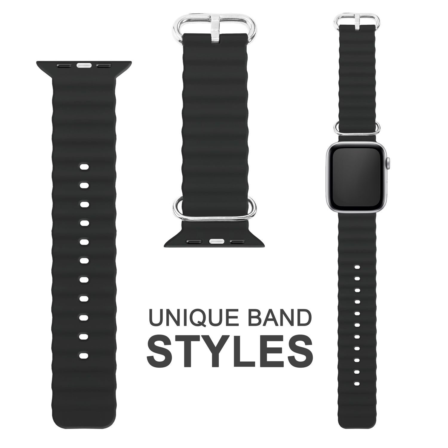 Nalia Smartwatch-Armband Apple Watch 38mm/40/41/42(Serie 10/11), Ocean Style Sportarmband / Silikon Ersatzband / Metall-Ring Verschluss