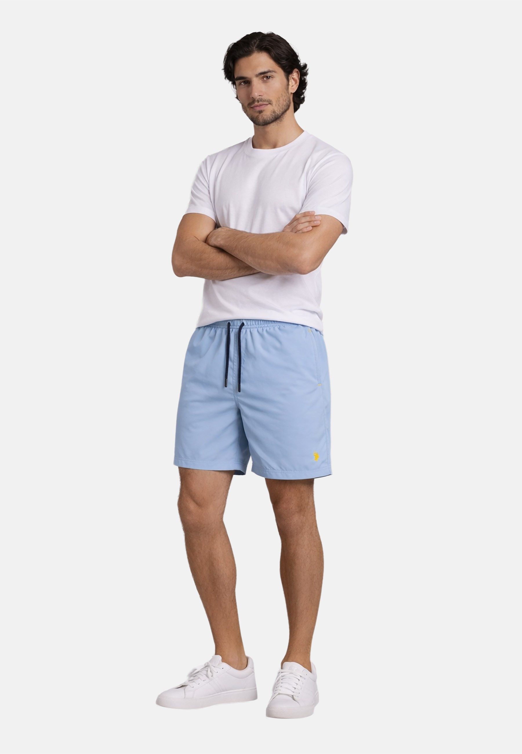 U.S. Polo Assn. Badeshorts USChrys - Schwimmshorts mit Netzfutter und Kordelzug Leichte Badehose mit elastischem Bund und Allover-Logo