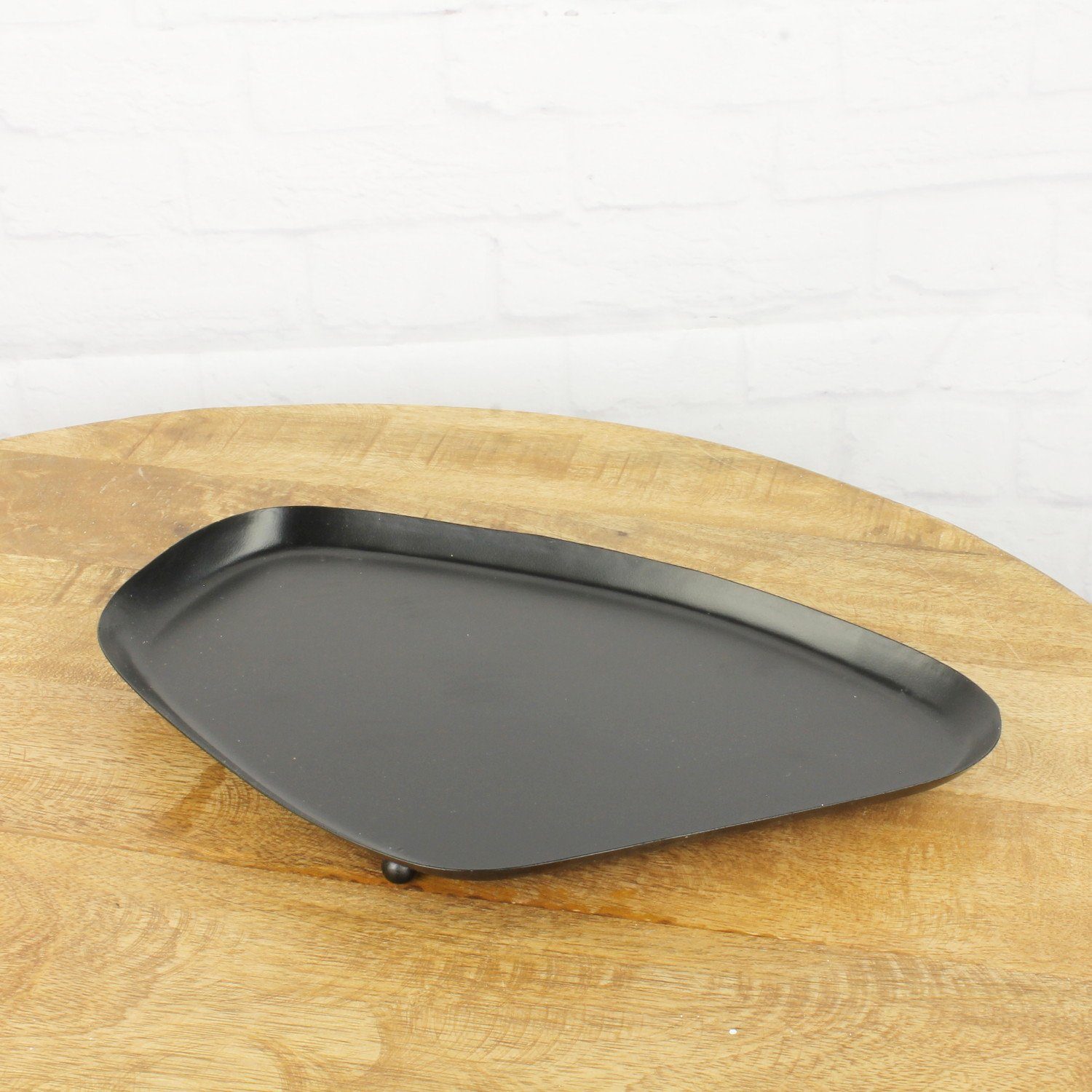 Macosa Home Dekotablett Tablett Metall schwarz 34 cm auf Füßen modern Deko- Tablett Tischdeko, Kerzenteller Servierplatte Obsttablett Wohn-Accessoire
