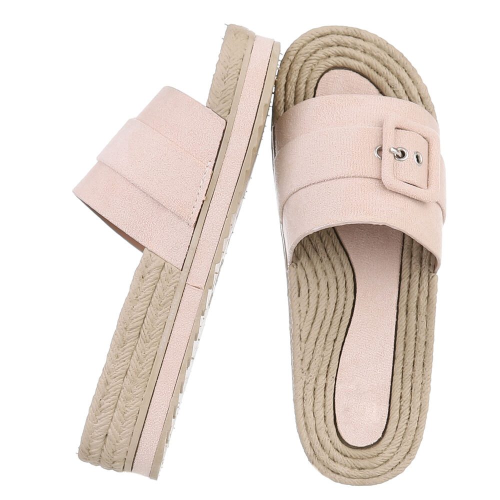Ital-Design Bequeme Damen-Sandaletten mit geflochtener Sohle für Freizeit Plateausandaletten (89930002) Flach Pantoletten in Beige