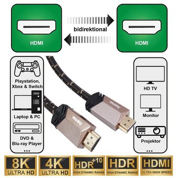 Hama Ultra High-Speed HDMI-Kabel 8K 1m vergoldet Video-Kabel, HDMI, (100 cm), HDMI 2.1 mit 8K 4K Full HD 48Gbit/s DSC eARC ARC 3D HD TV, vergoldet