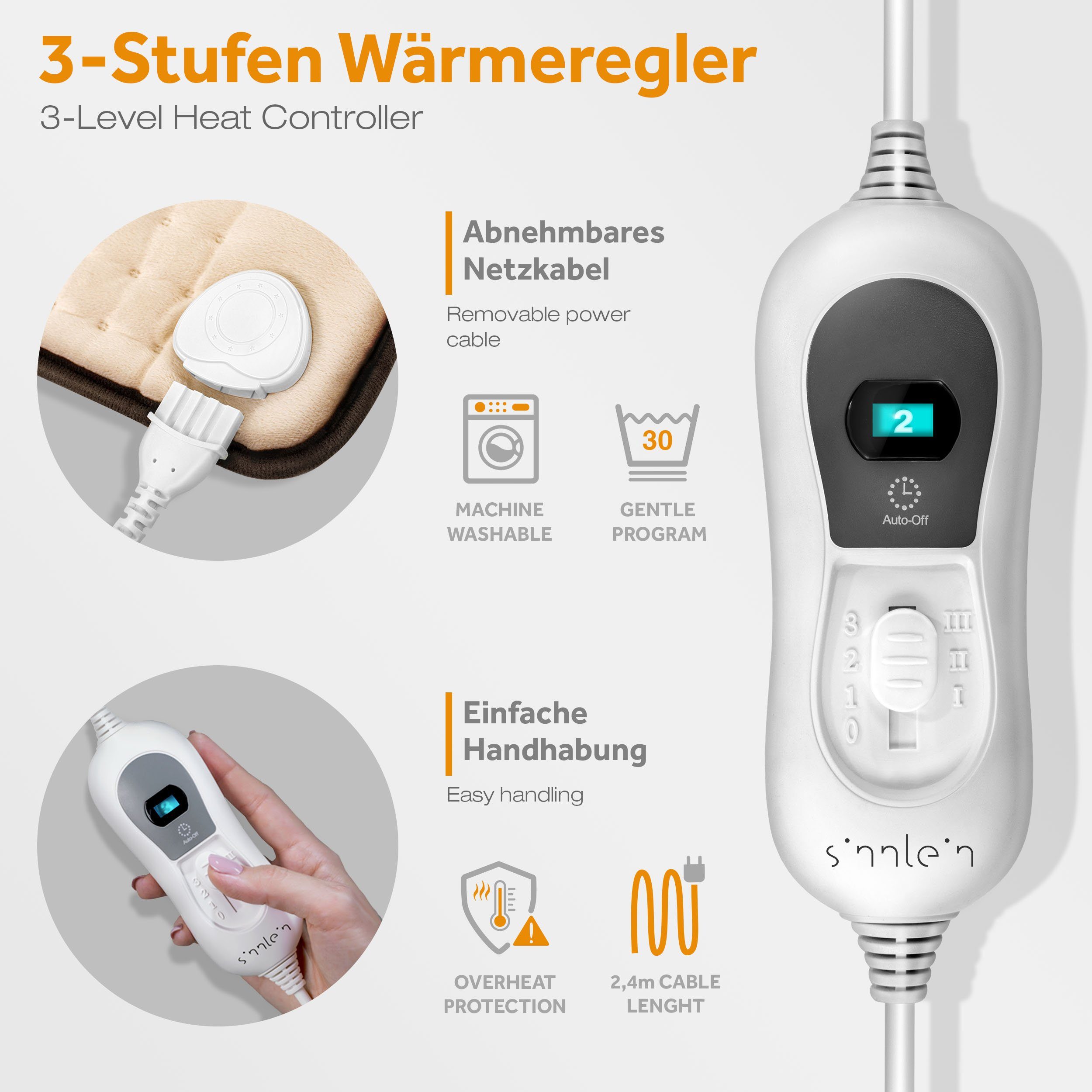 sinnlein Heizkissen Heizgürtel Wärnegürtel elektrisch Heizkissen Wärme, Schulter, Nacken und Rücken, 3 Temperaturstufen & Abschaltautomatik