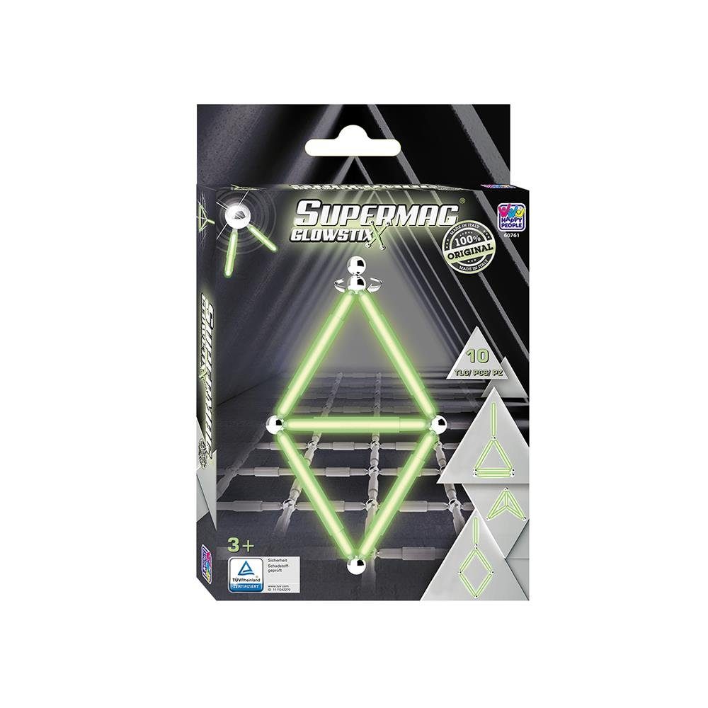 Happy People 60761 Supermag Glowstix Magnetspielbausteine, 10 Teile Magnetisches Konstruktionsspielzeug Magnetspiel