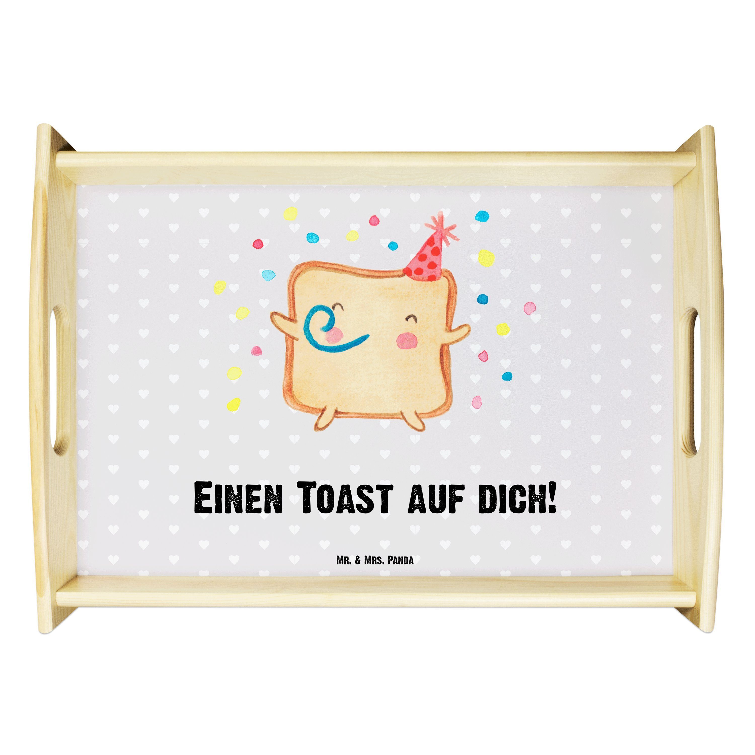 Mr. & Mrs. Panda Tablett Toast Party - Grau Pastell - Geschenk, für Männer, Holztablett, Ehefr, Echtholz lasiert, (1-tlg)