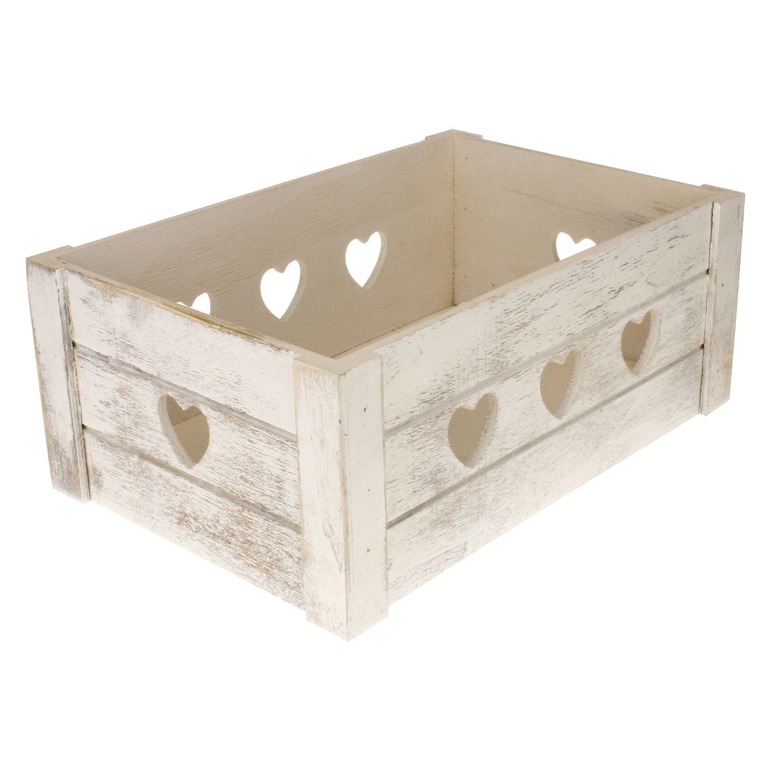 Macosa Home Dekokiste Weiß Herzen Holz Holzkiste 29 cm Kiste Хранилищаskiste (Geschenkkiste Geschenkverpackung weiss, 1 St., Holzkiste Landhaus)