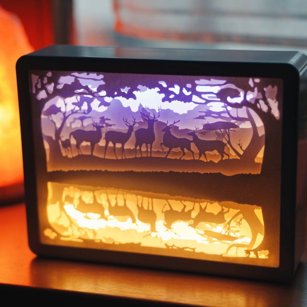 kabellose LED Shadowbox, Nachtlicht, 3D fest integriert, LED 21x5x16cm, Wohnaccessoire, Warmweiß, Papercut Dekoration CiM Deer, - Lichtbox RECTANGLE