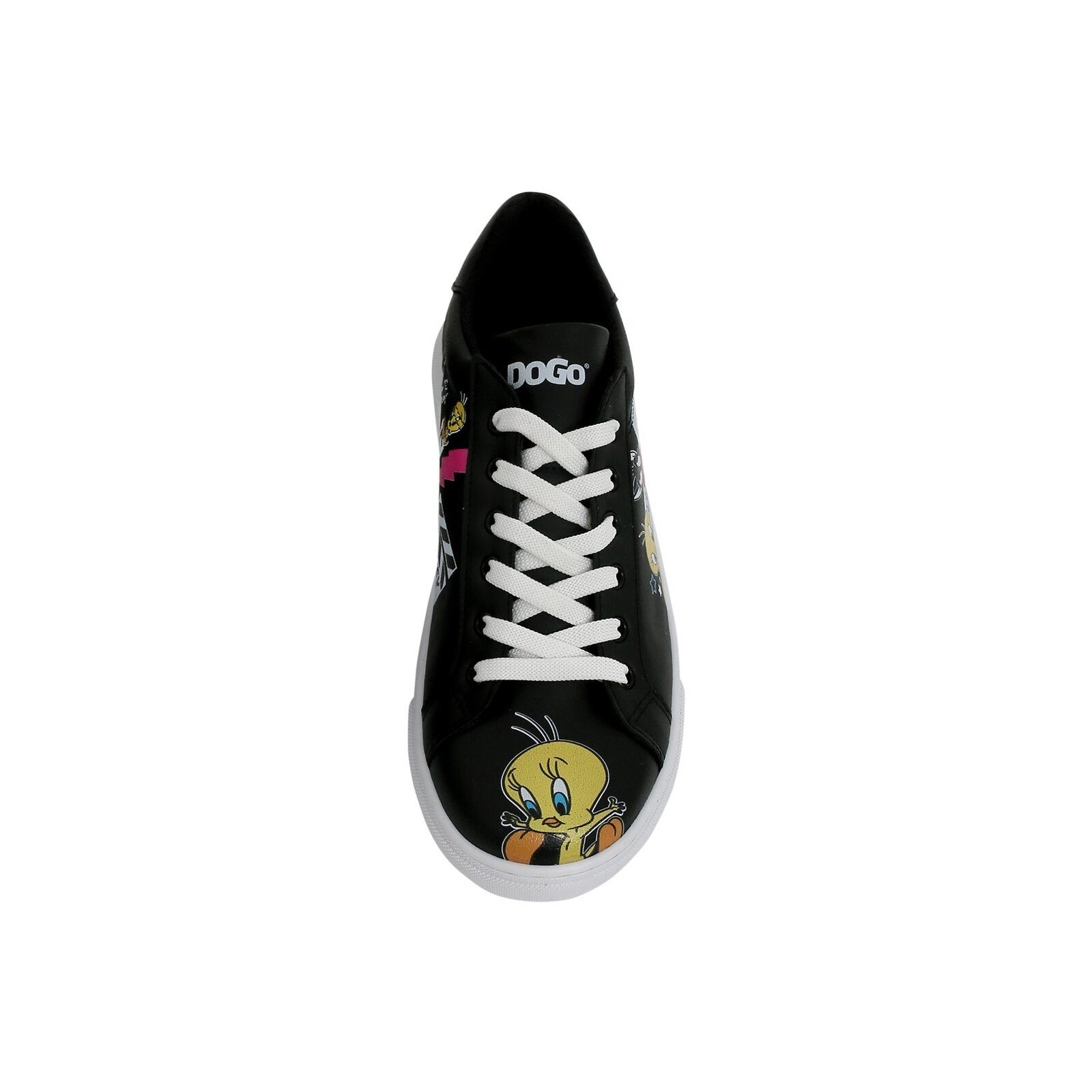 DOGO Ace Low-Top Sneaker Best Of Tweety And Sylvester Black Damen Sneaker Handgefertigt
