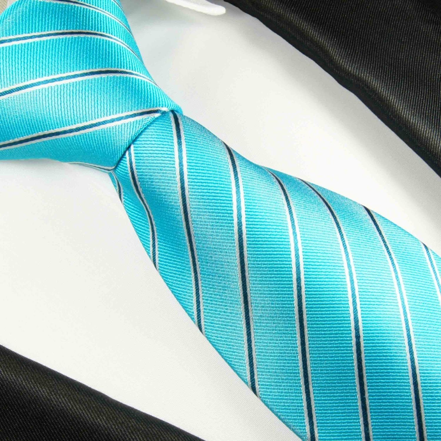 Seide Schmal 100% türkis Malone Herren Designer 2099 Krawatte gestreift Paul Schlips Seidenkrawatte (6cm), modern