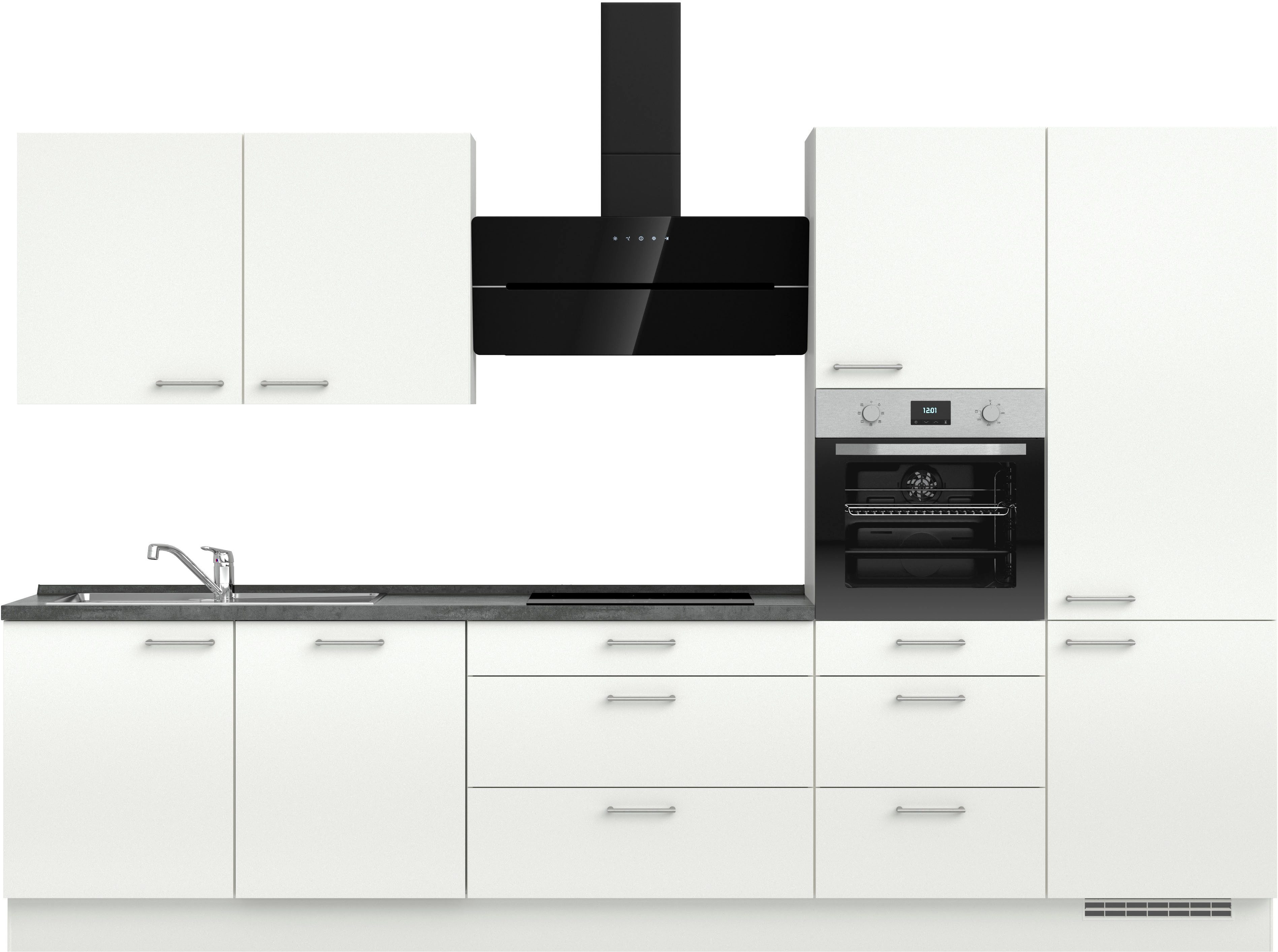 nobilia® Küchenzeile "Laser II", NEU: individuell anpassbar mit gratis Profi-Beratung, vormontiert, 330 cm breit, optional mit verschiedenen E‑Geräte-Sets