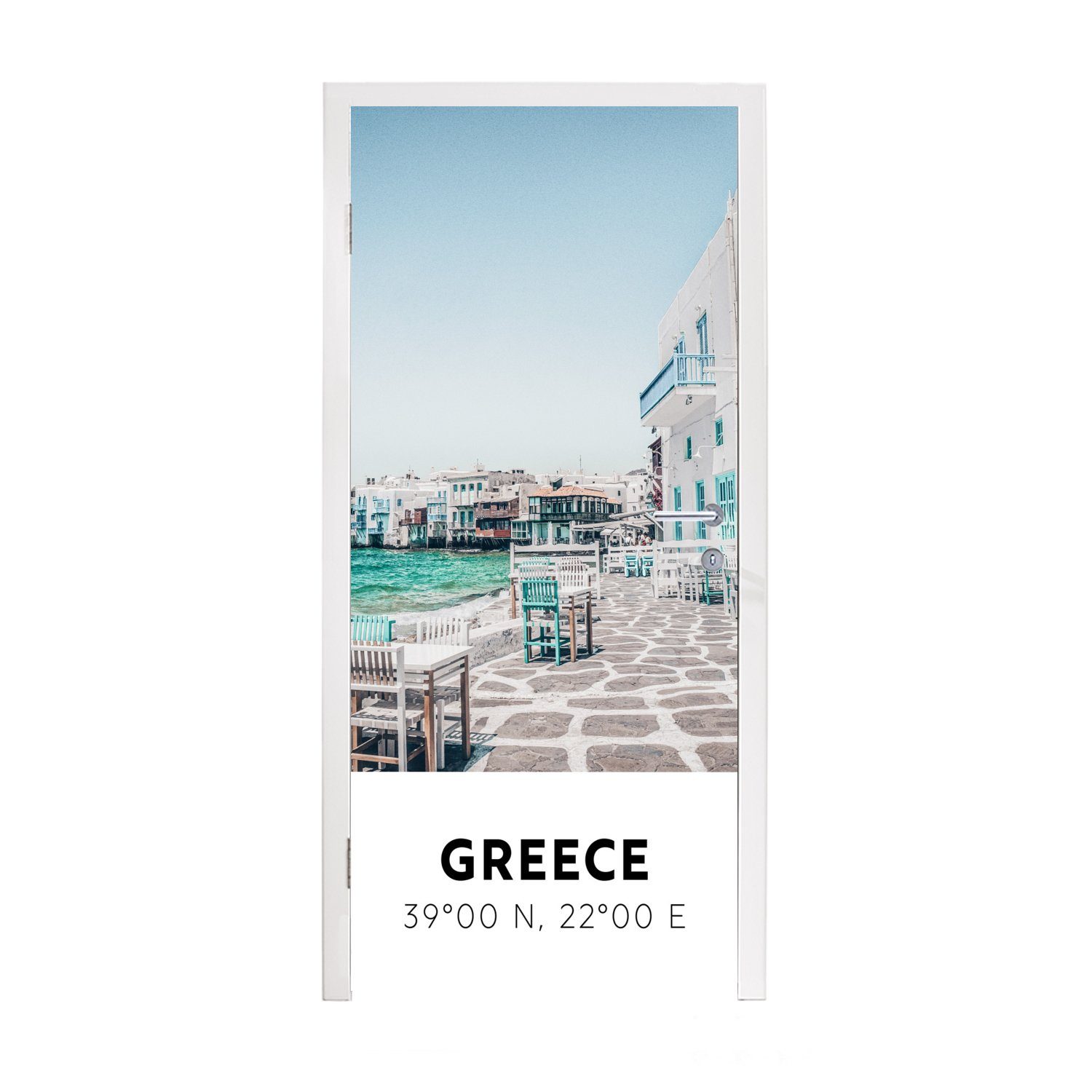 MuchoWow Türtapete Griechenland - Meer - Blau, Matt, bedruckt, (1 St), Fototapete für Tür, Türaufkleber, 75x205 cm