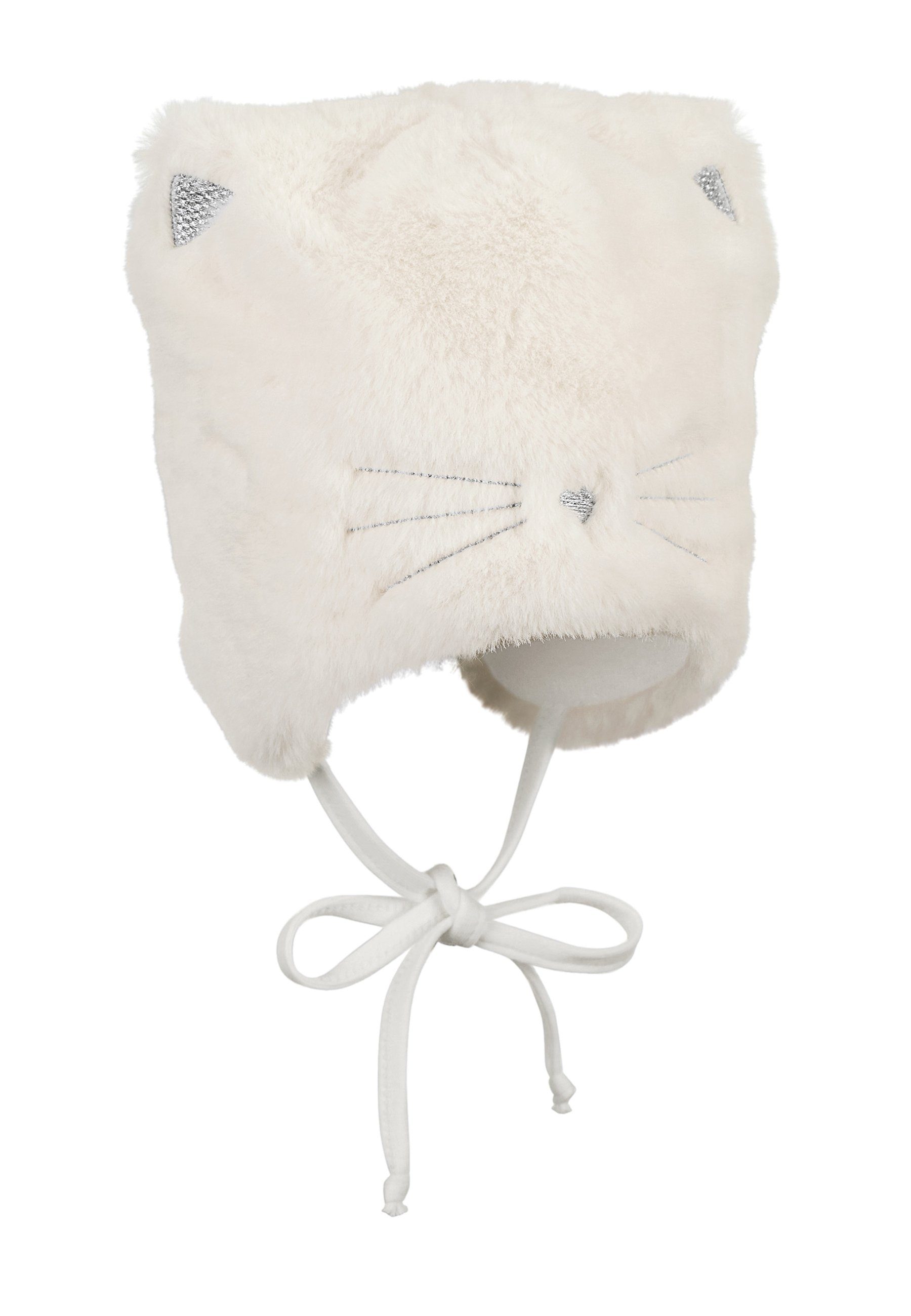 Sterntaler® Ballonmütze Mütze mit Kindermütze Kunstfell Baby Mütze Ohren sand Wintermütze mit aus (1-St., Stickerei) gefütterte und Bindeband