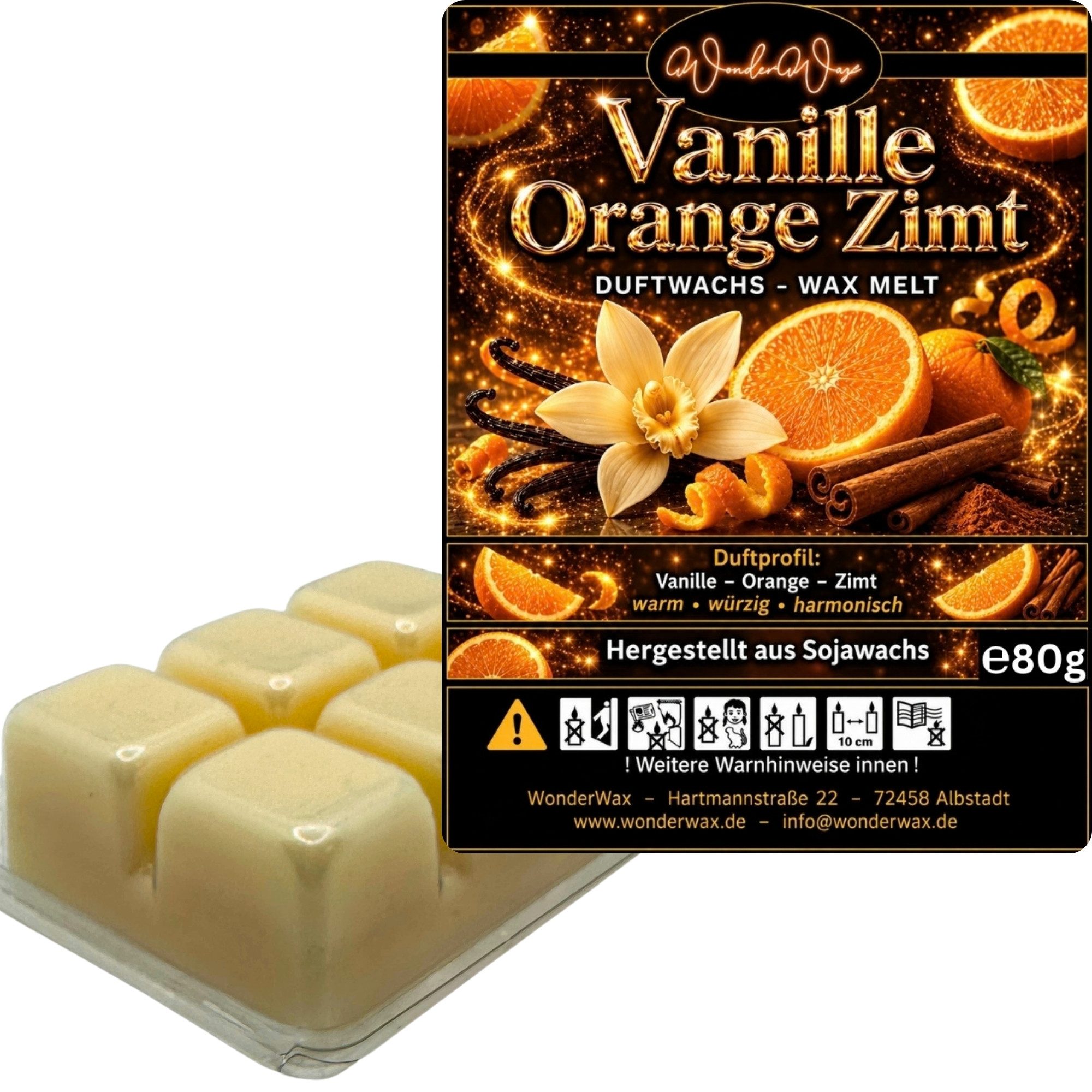 WonderWax Duftwachs WonderWax® Duftwachs 6 Würfel, (Spicy Vanille Orange Zimt), Duftrichtung: Spicy Vanille Orange Zimt
