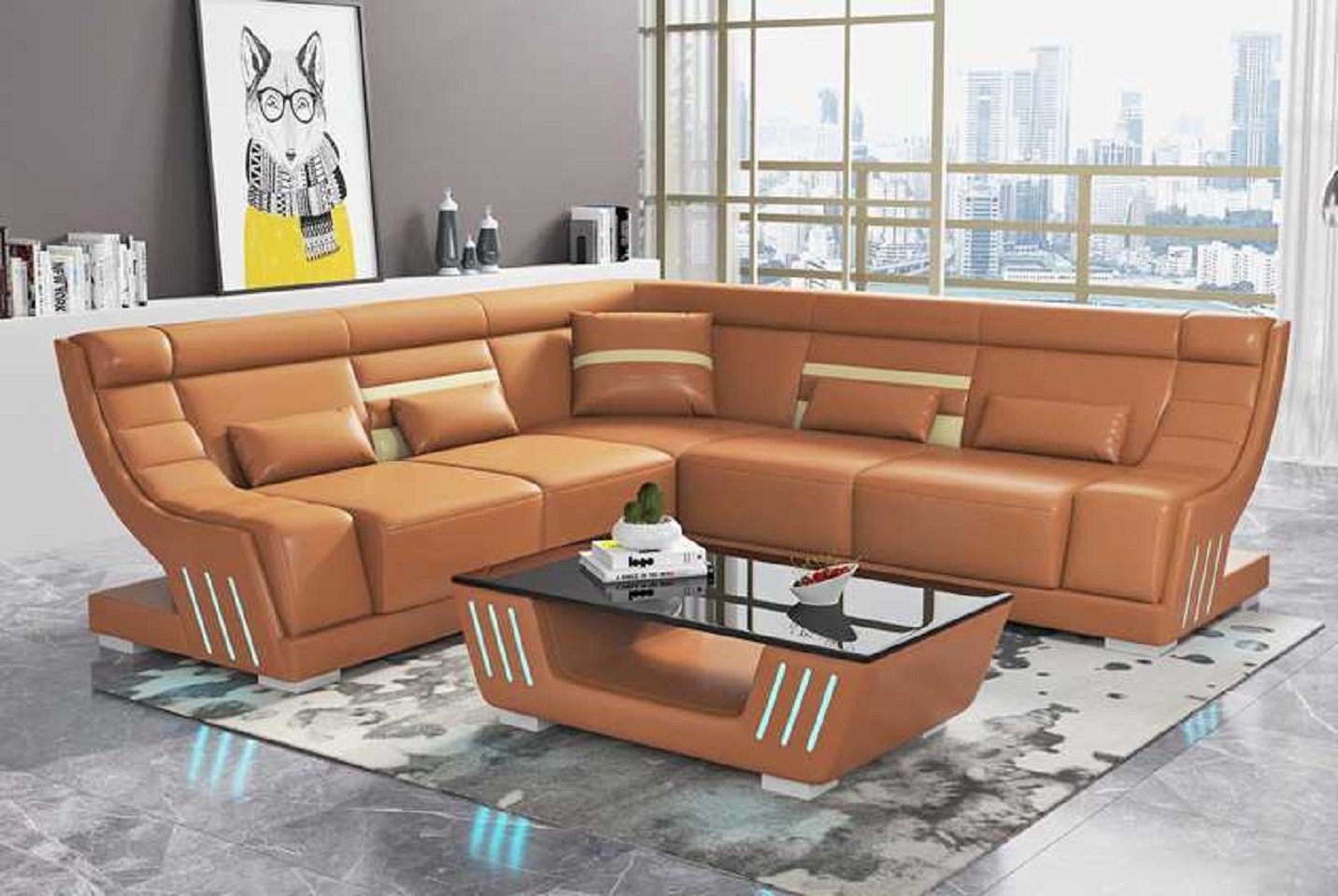 JVmoebel Ecksofa Luxus Ecksofa Sofa L Form Designersofa Kunstleder Polster Sofas Eck, 3 Teile, Made in Europe Braun