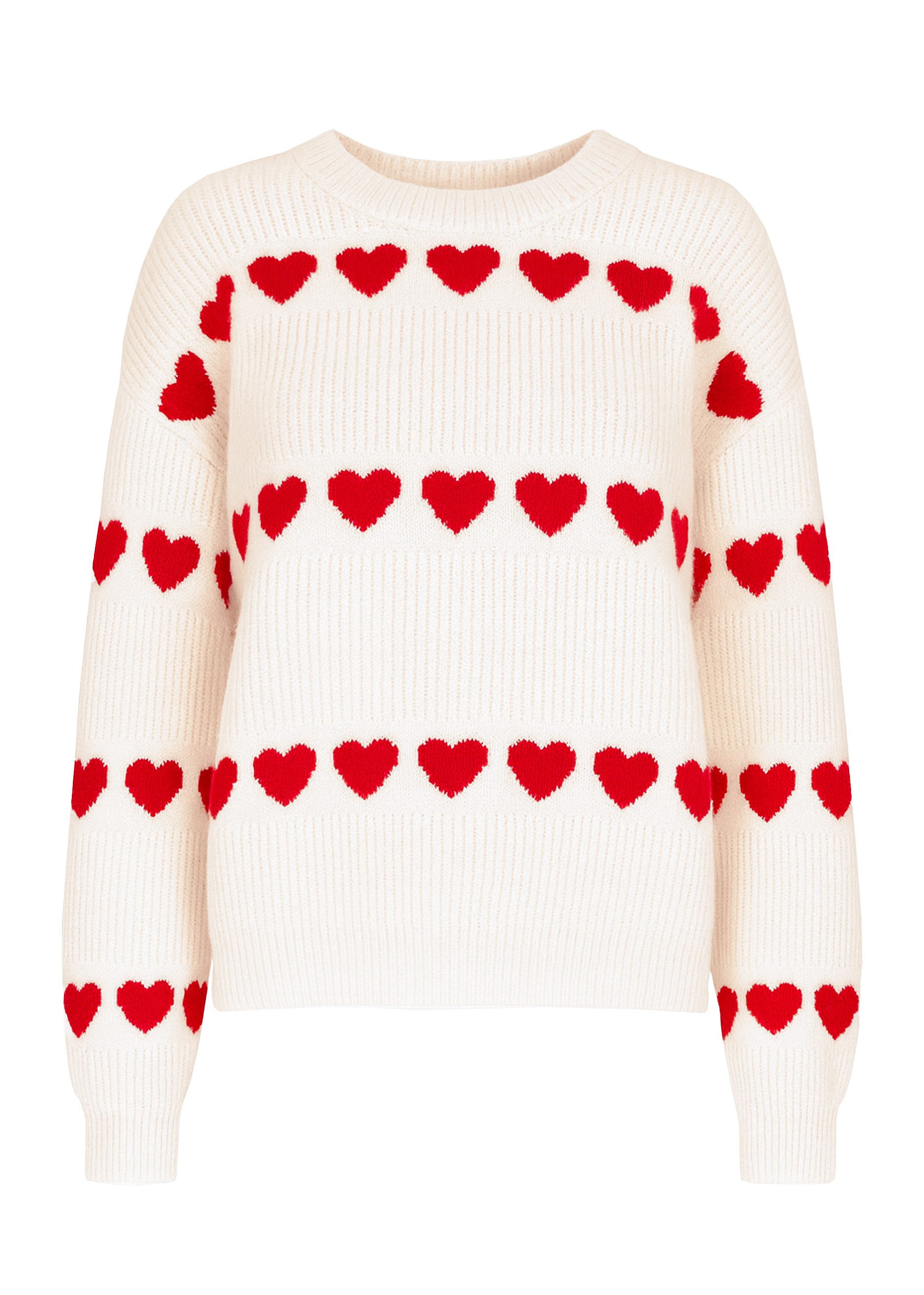 SASSYCLASSY Strickpullover Oversize Pullover mit roten Herzen für Damen Wei günstig online kaufen