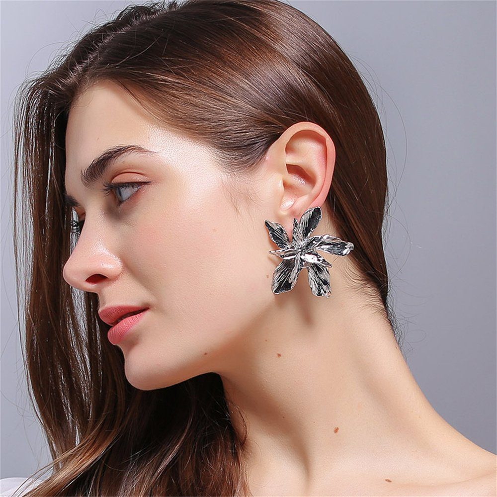 Paar Metallblumen Dekorative Ohrhänger Ohrringe, Ohrringe hochwertige zum Baumeln Paar Gold