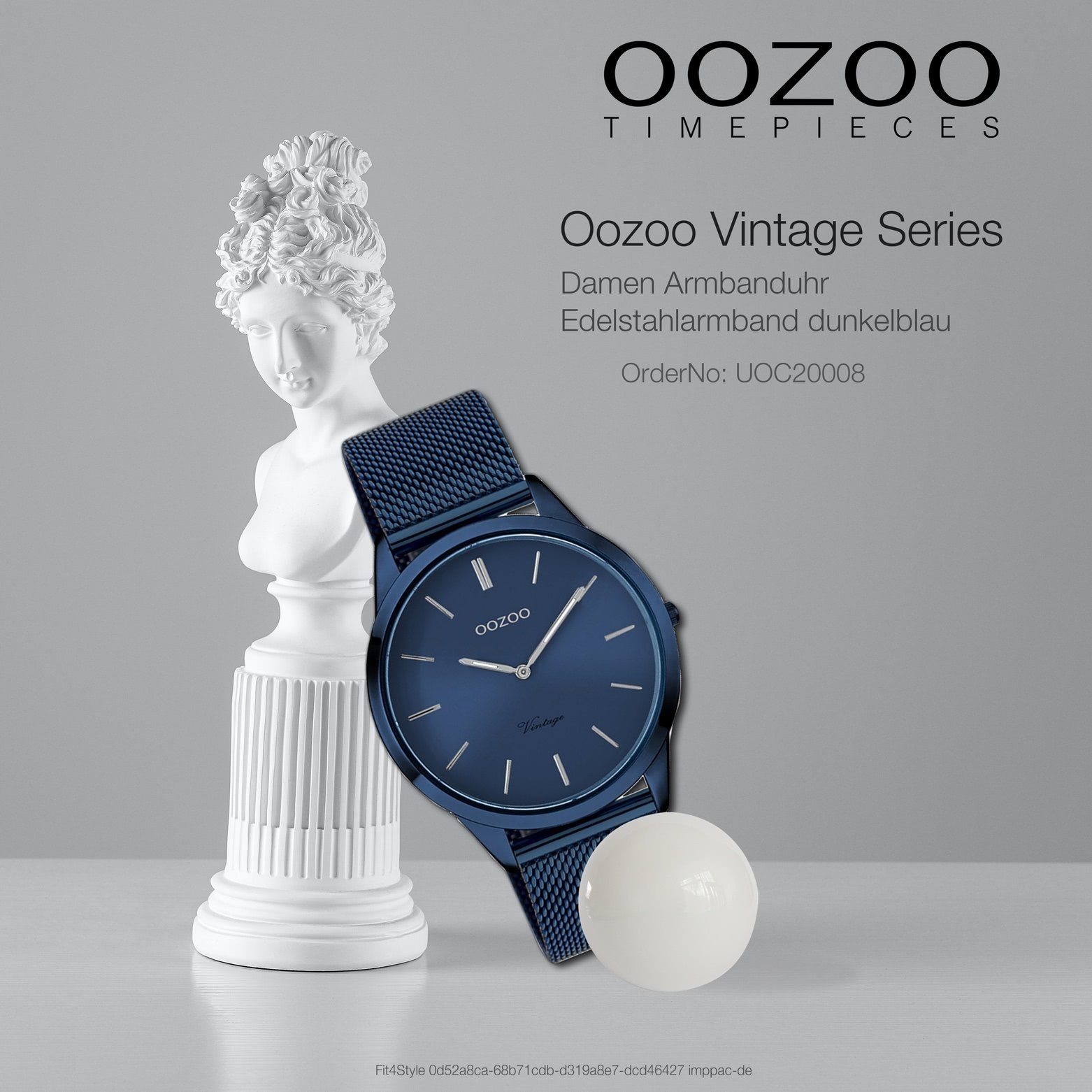 Damen Uhren OOZOO Quarzuhr UOC20008 Oozoo Damen Armbanduhr blau, Damenuhr rund, mittel (ca. 38mm), Edelstahlarmband, Fashion-Sty