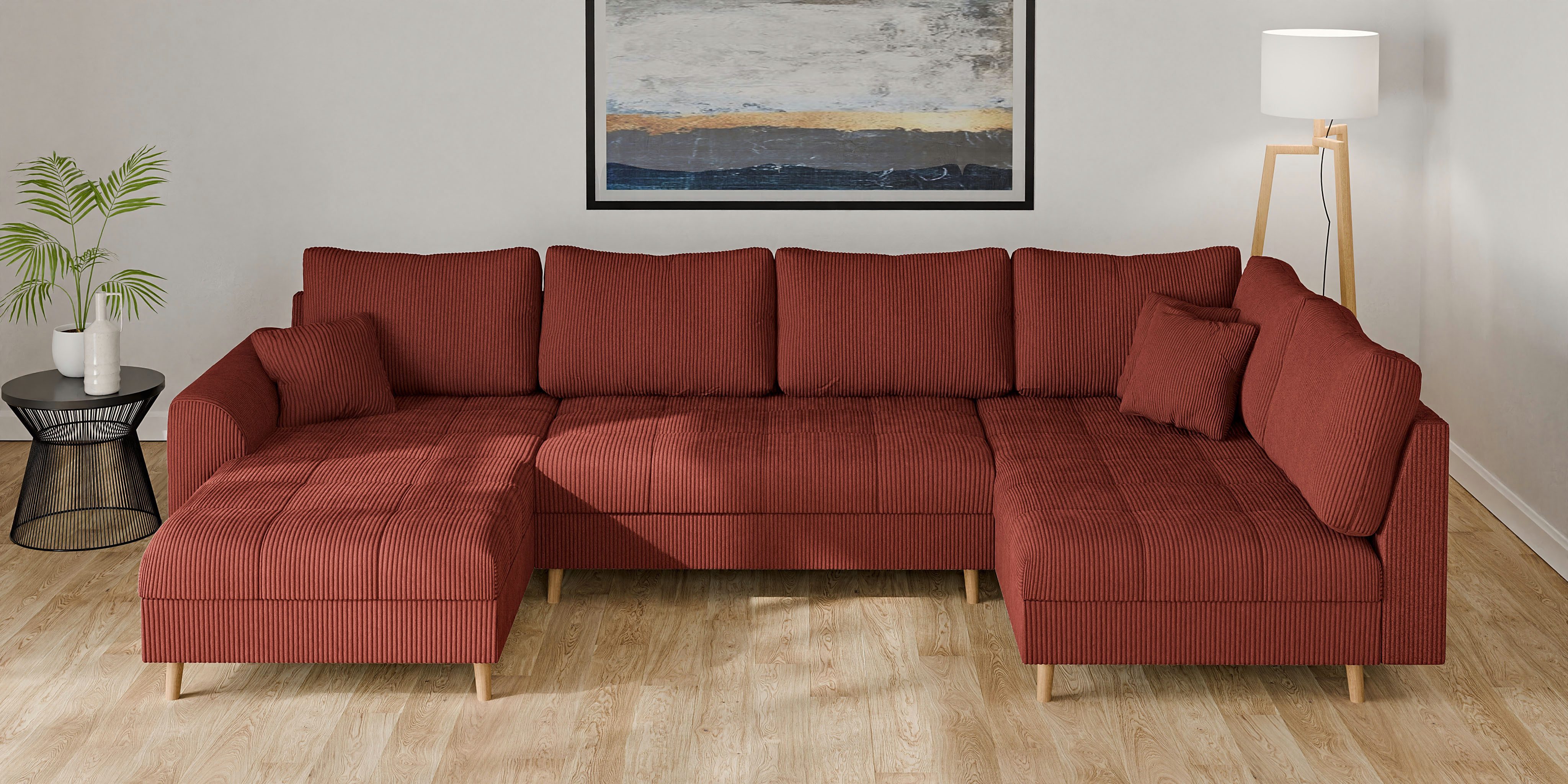 Home affaire Wohnlandschaft CHARRE U-Form mit Ottomane, Maße B/T/H: 310/161/81 cm, feine Steppung, lose Rücken- und Zierkissen, auch in Cord und Bouclé