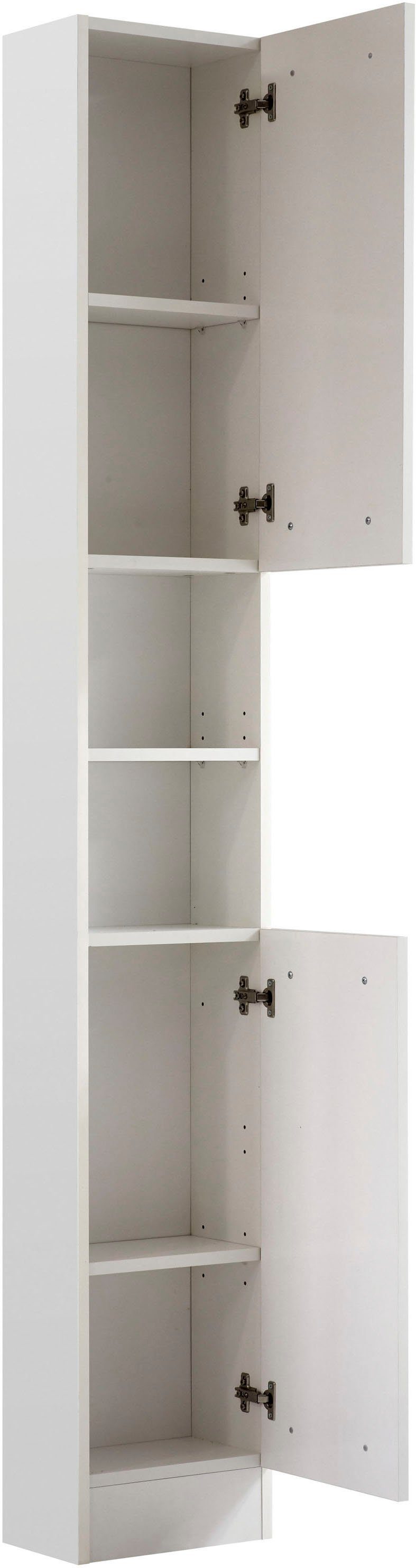 Saphir Hochschrank Quickset 335 Badschrank 30 cm breit, 2 Türen, 1 Nische, 3 Einlegeböden Badezimmer-Hochschrank, Weiß Glanz, Griffe in Chrom glänzend – Bild 2 von 4