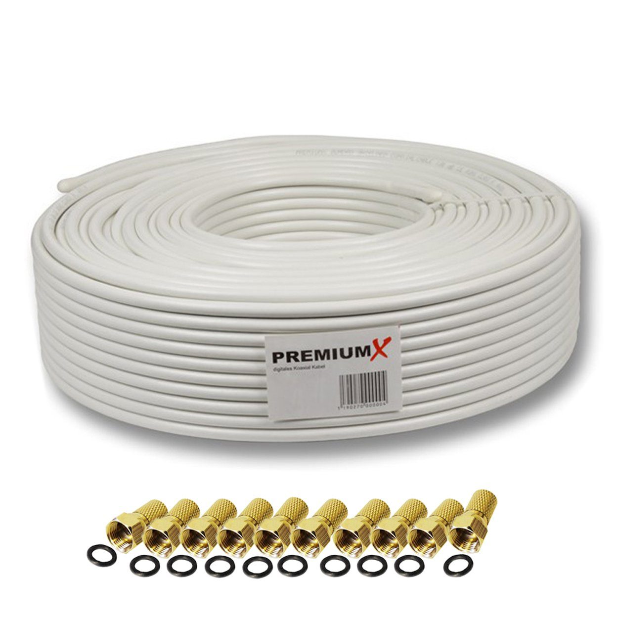 25m PROFI PRO Koaxialkabel 135dB 5-Fach reines Kupfer 10x F-Stecker SAT-Kabel